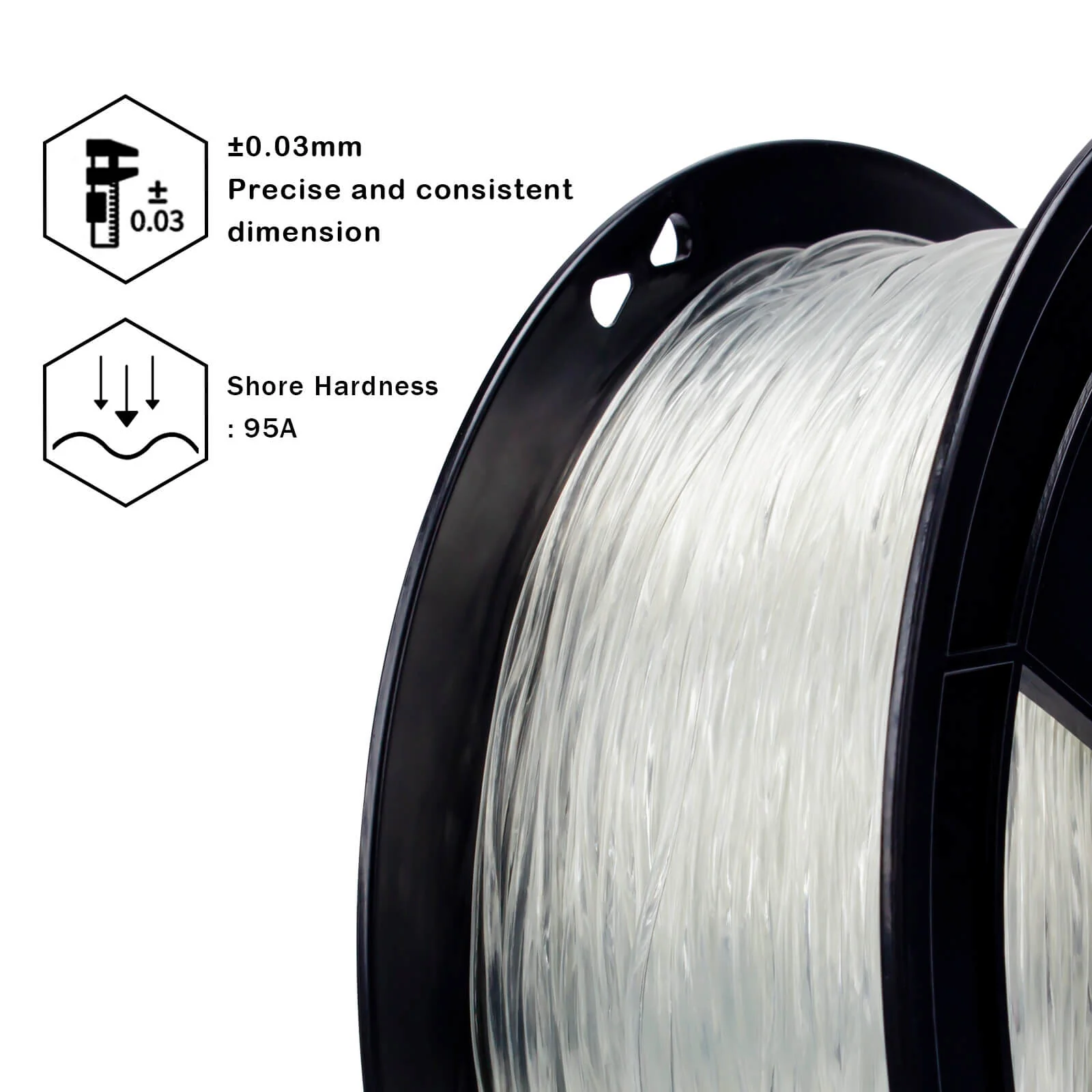 ZIRO Shore 95A Hardness TPU Filament 1.75mm, Transparent - Image 4