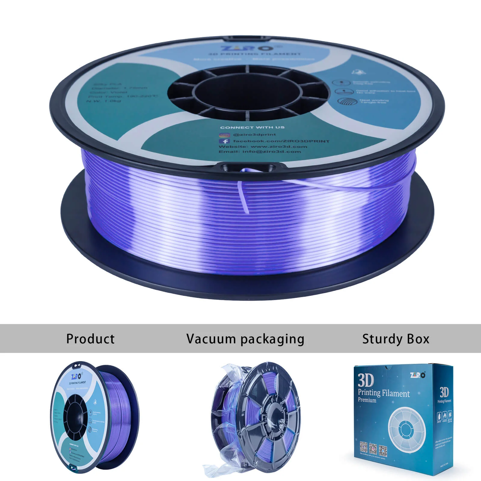 ZIRO Silk PLA Filament 1.75mm, Blue - Image 7