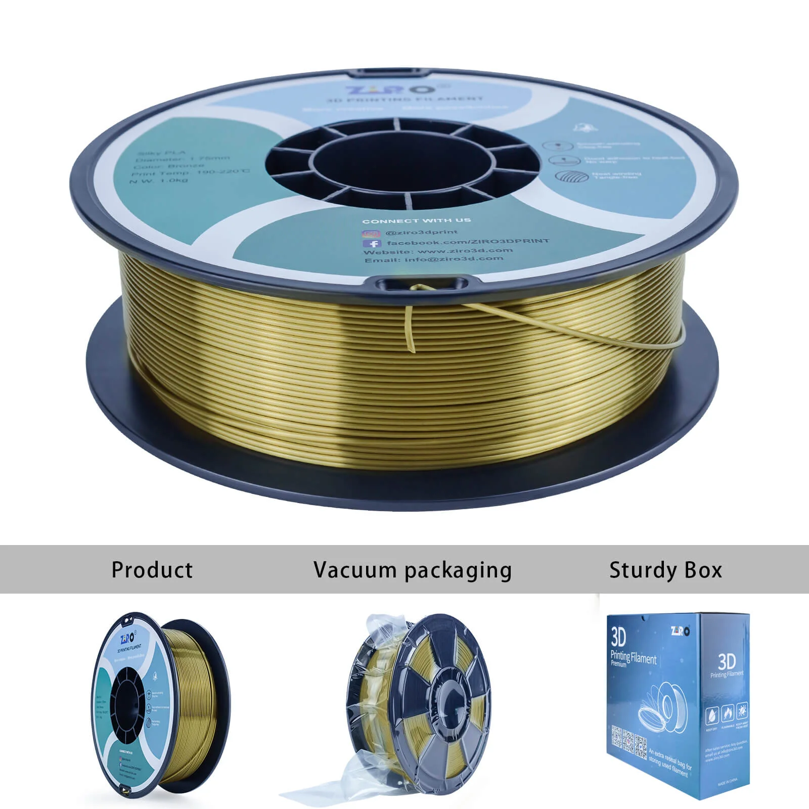 ZIRO Silk PLA Filament 1.75mm, Bronze - Image 10