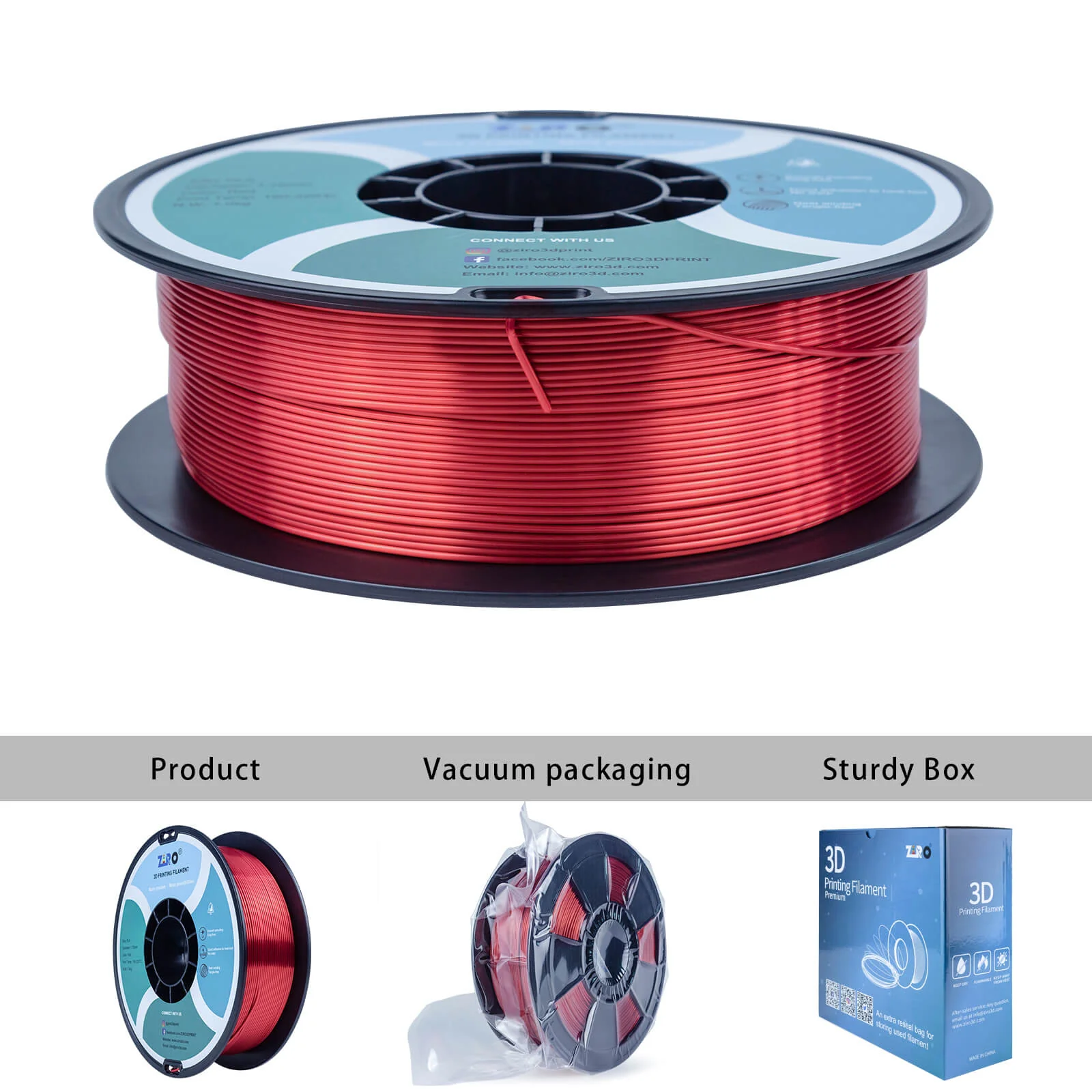 ZIRO Silk PLA Filament 1.75mm, Red - Image 18