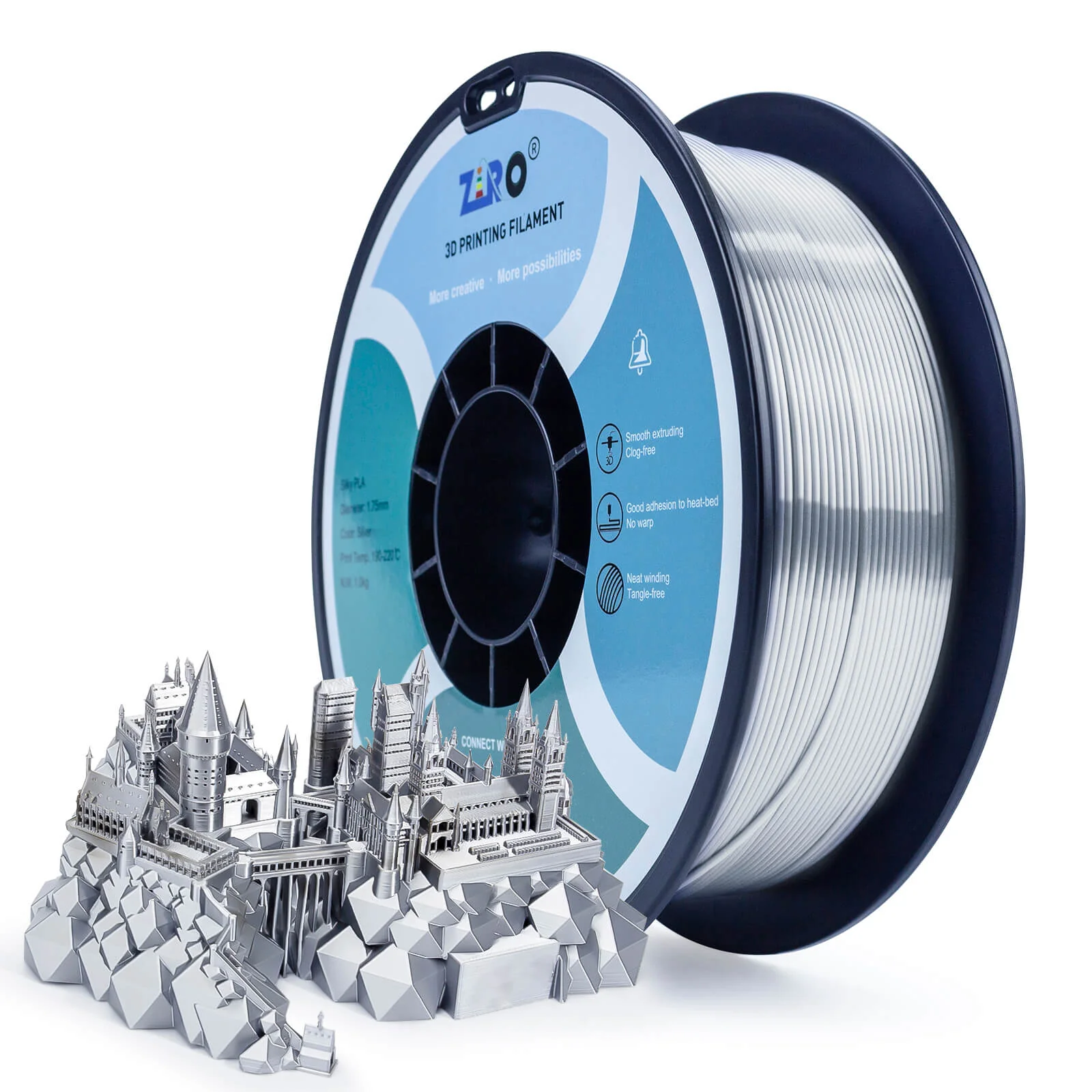 ZIRO Silk PLA Filament 1.75mm, Silver - Image 3