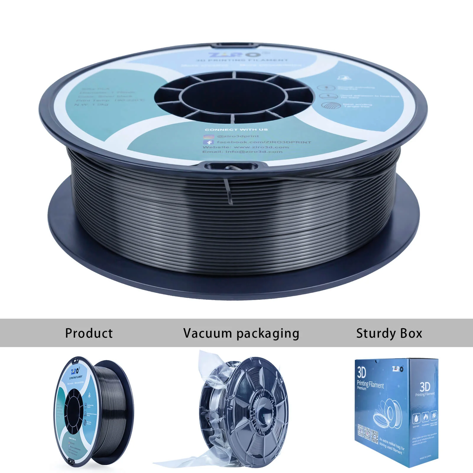 ZIRO Silk PLA Filament 1.75mm, Silver Black - Image 10