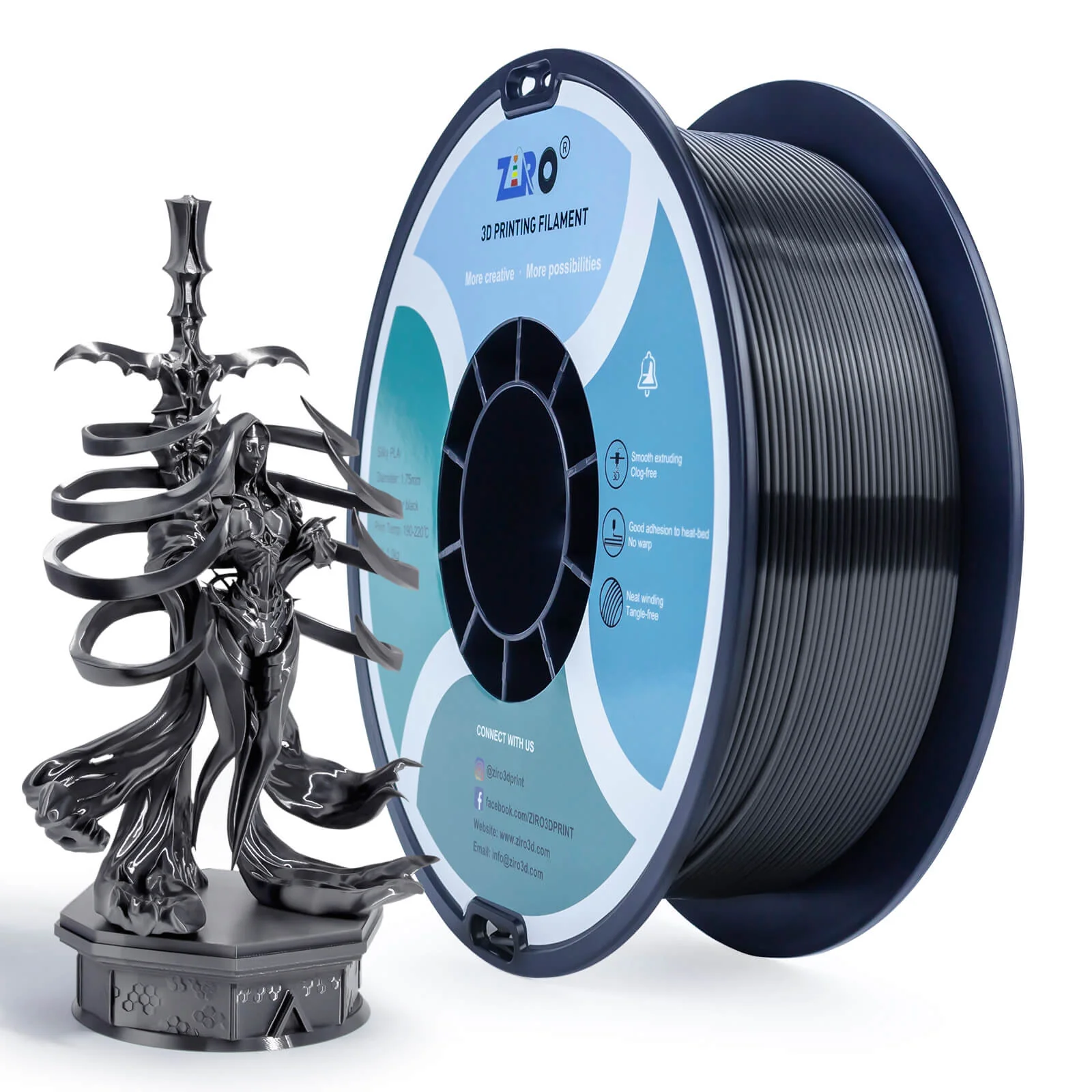 ZIRO Silk PLA Filament 1.75mm, Silver Black - Image 3