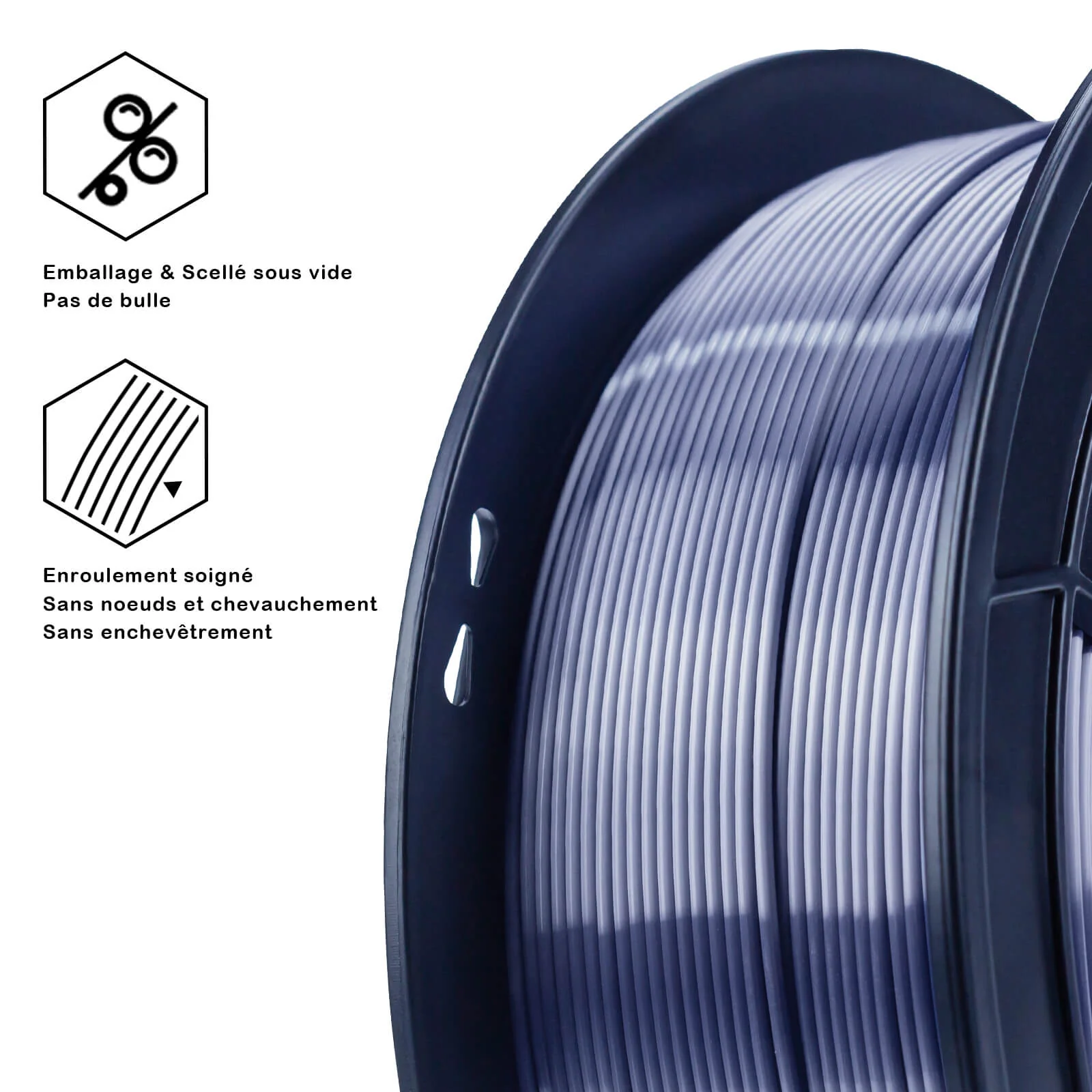 ZIRO Silk PLA Filament 1.75mm, Silver Gray - Image 3