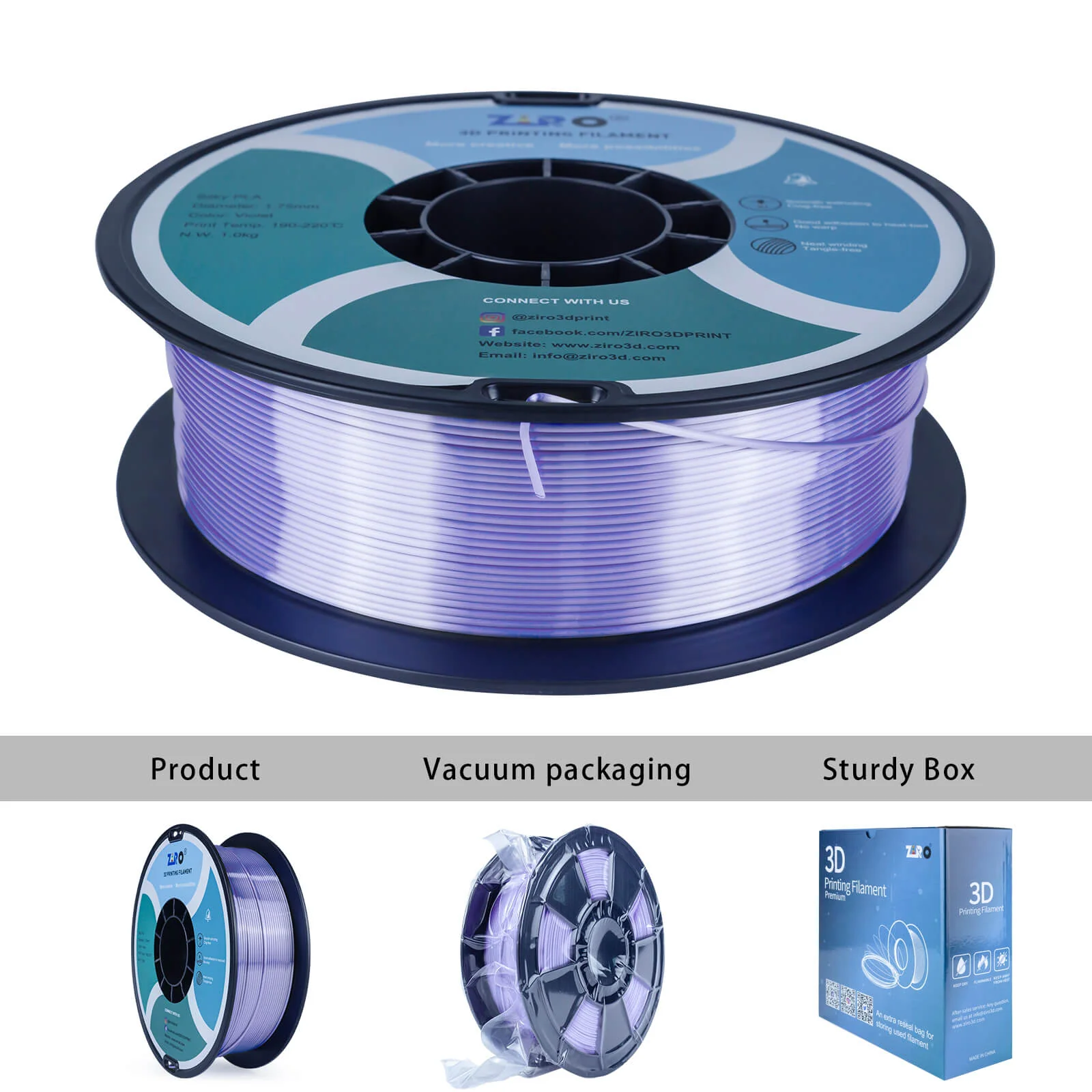 ZIRO Silk PLA Filament 1.75mm, Violet - Image 13