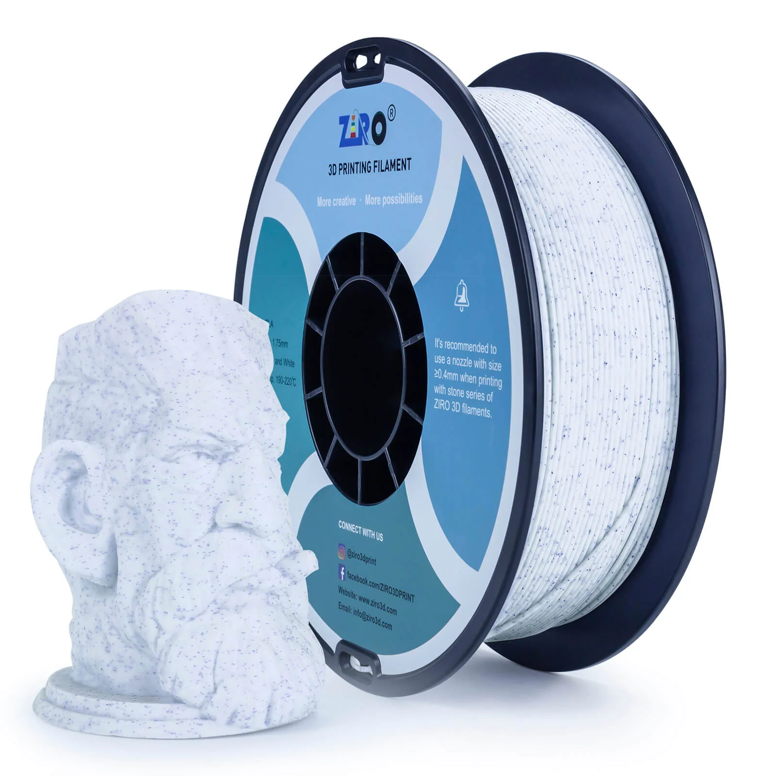 ZIRO Stone PLA Filament 1.75mm, Blue and White - Image 4