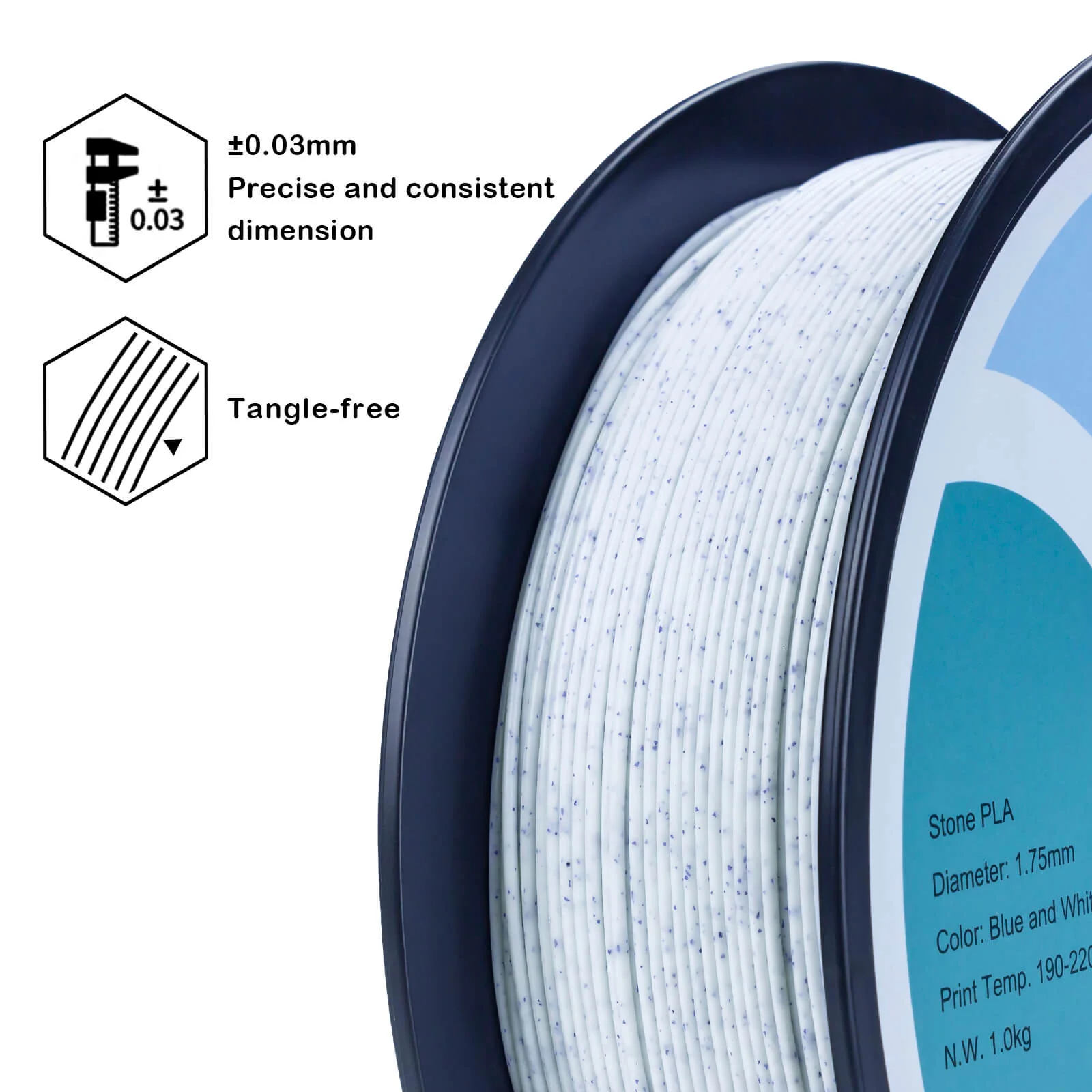 ZIRO Stone PLA Filament 1.75mm, Blue and White - Image 5