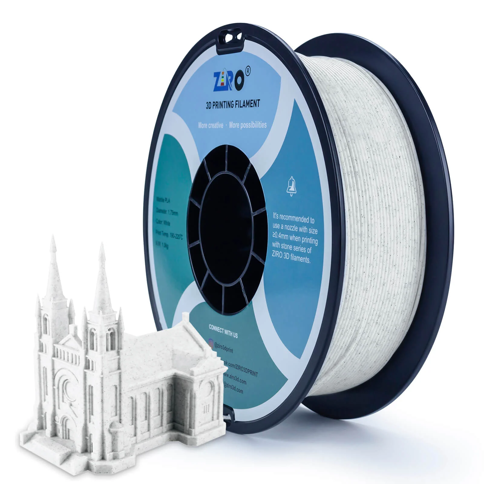 ZIRO Stone PLA Filament 1.75mm, Marble - Image 4