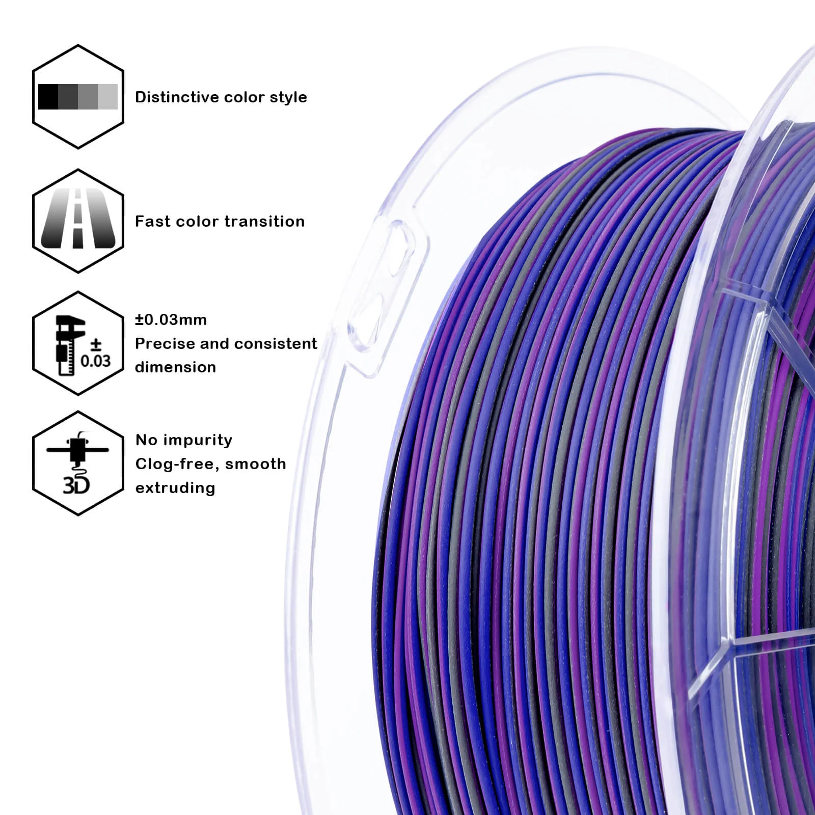 ZIRO Stripes Matte PLA Fast Color Change Filament 1.75mm 1kg/2.2lb Spool , Indigo Stripes - Image 7
