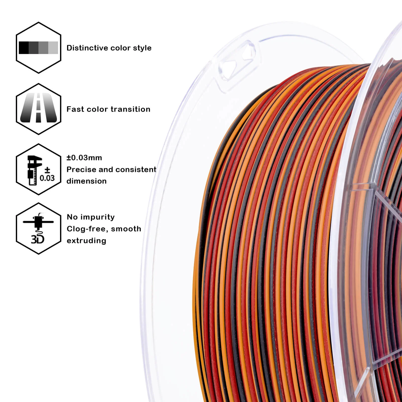 ZIRO Stripes Matte PLA Fast Color Change Filament 1.75mm 1kg/2.2lb Spool , Lava Stripes - Image 4