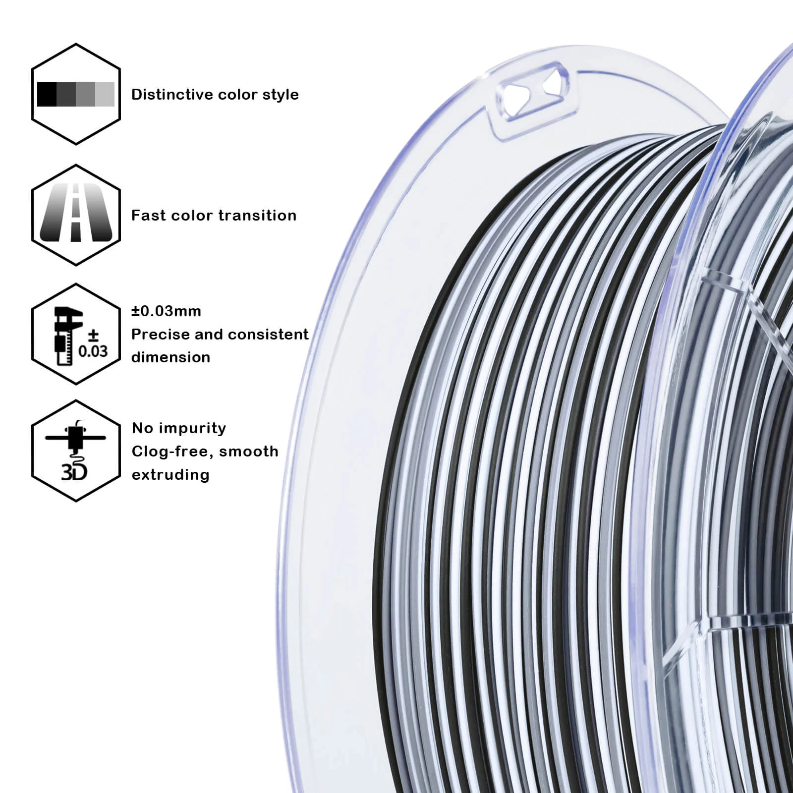 ZIRO Stripes Matte PLA Fast Color Change Filament 1.75mm 1kg/2.2lb Spool , Zebra Stripes - Image 7