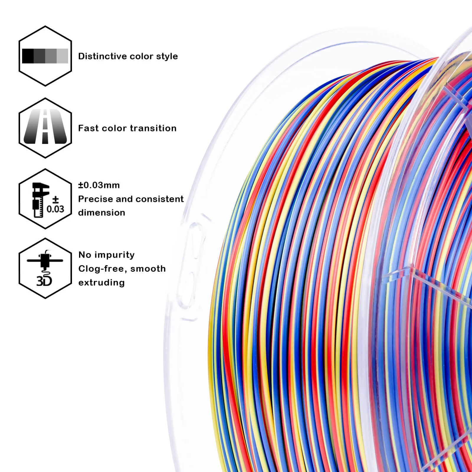 ZIRO Stripes Silk PLA Glossy Multicolors Filament 1.75mm 1kg/2.2lb Spool , Firework Stripes - Image 8