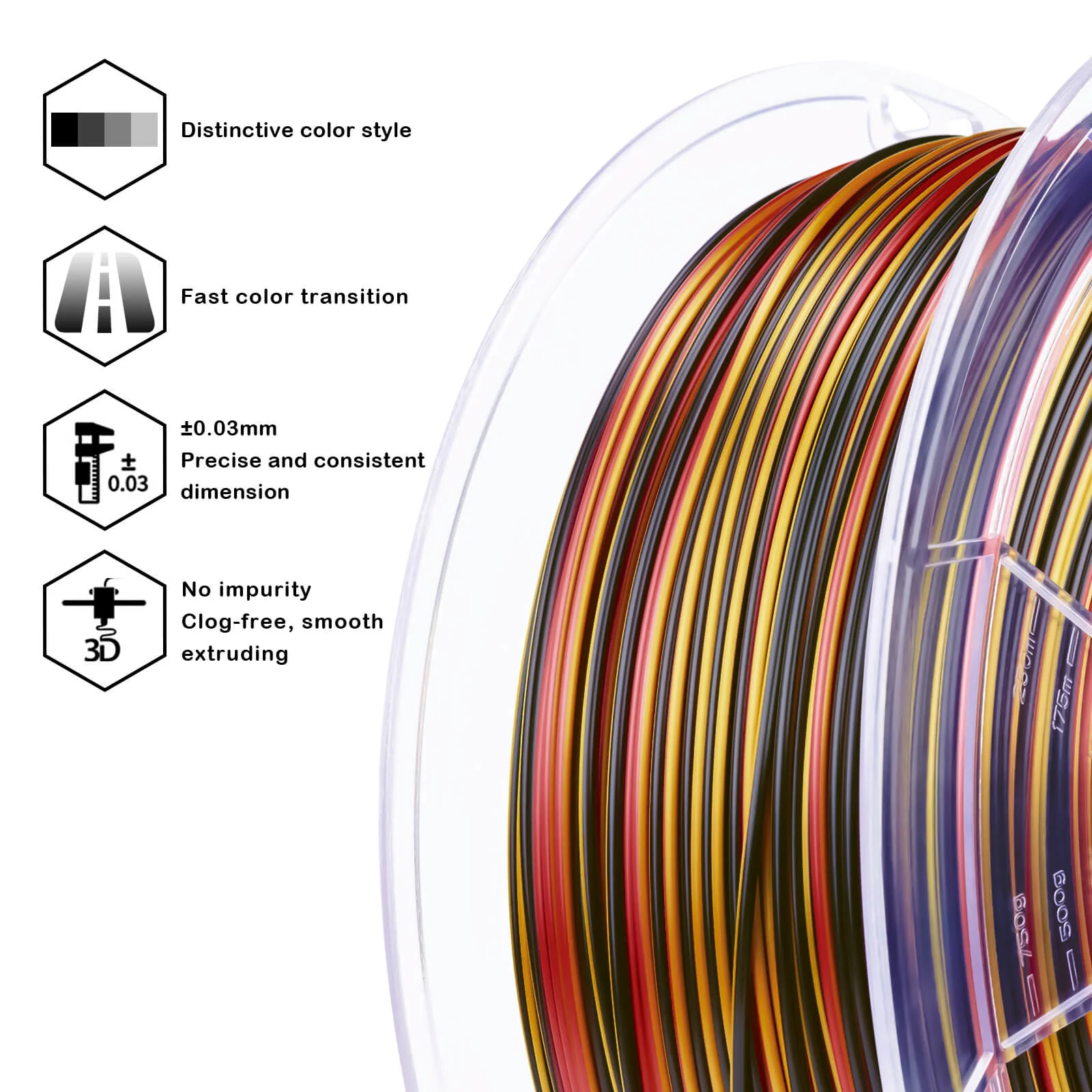 ZIRO Stripes Silk PLA Glossy Multicolors Filament 1.75mm 1kg/2.2lb Spool , Gilded Stripes - Image 7