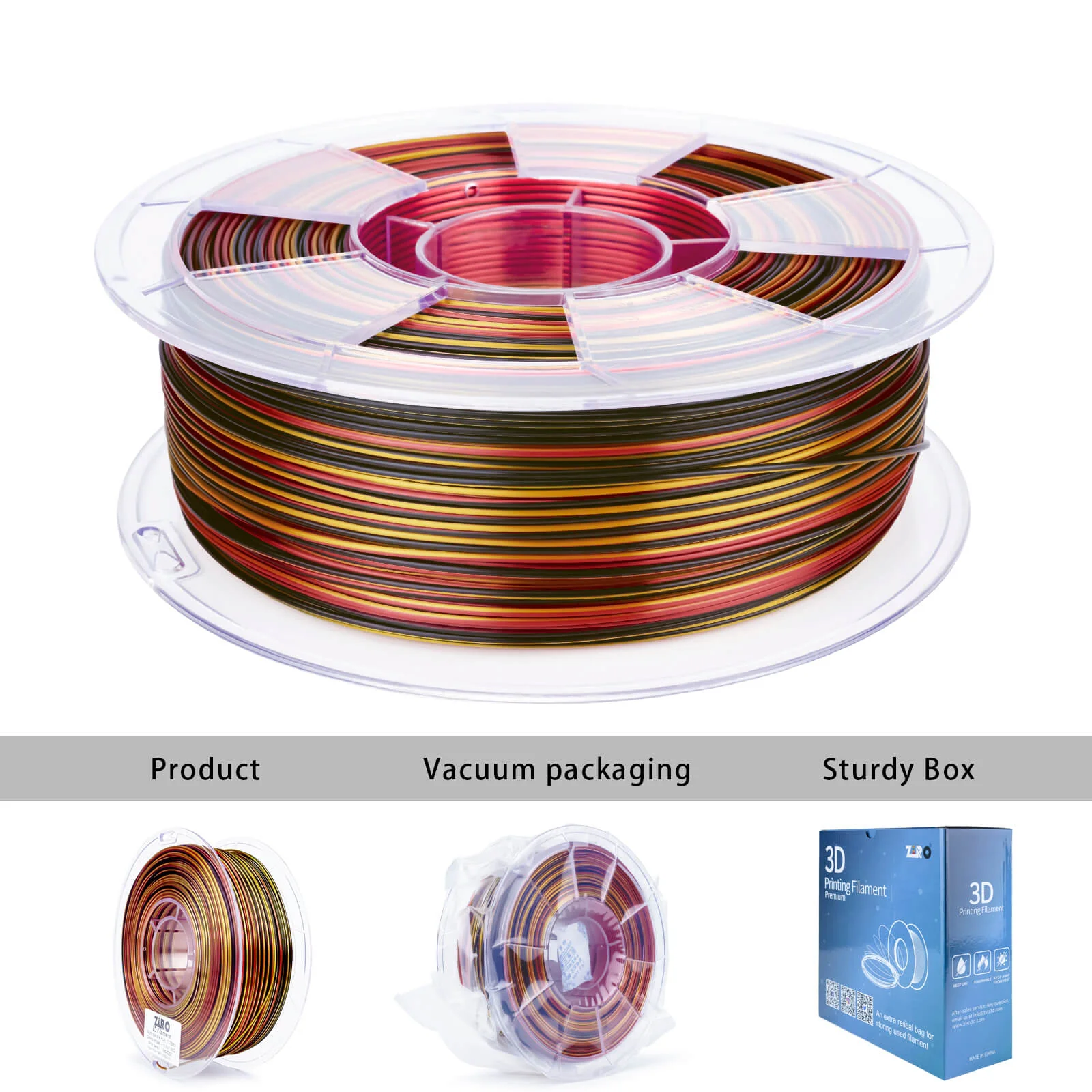 ZIRO Stripes Silk PLA Glossy Multicolors Filament 1.75mm 1kg/2.2lb Spool , Gilded Stripes - Image 9