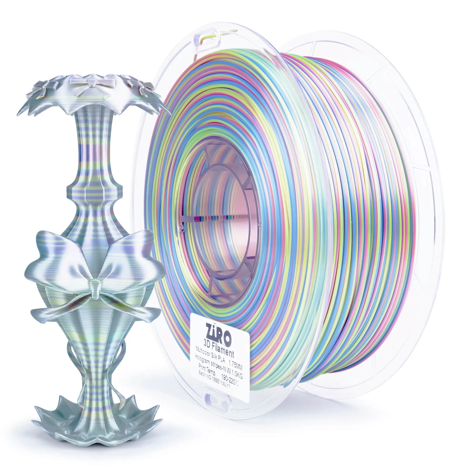 ZIRO Stripes Silk PLA Glossy Multicolors Filament 1.75mm 1kg/2.2lb Spool , Hologram Stripes - Image 4