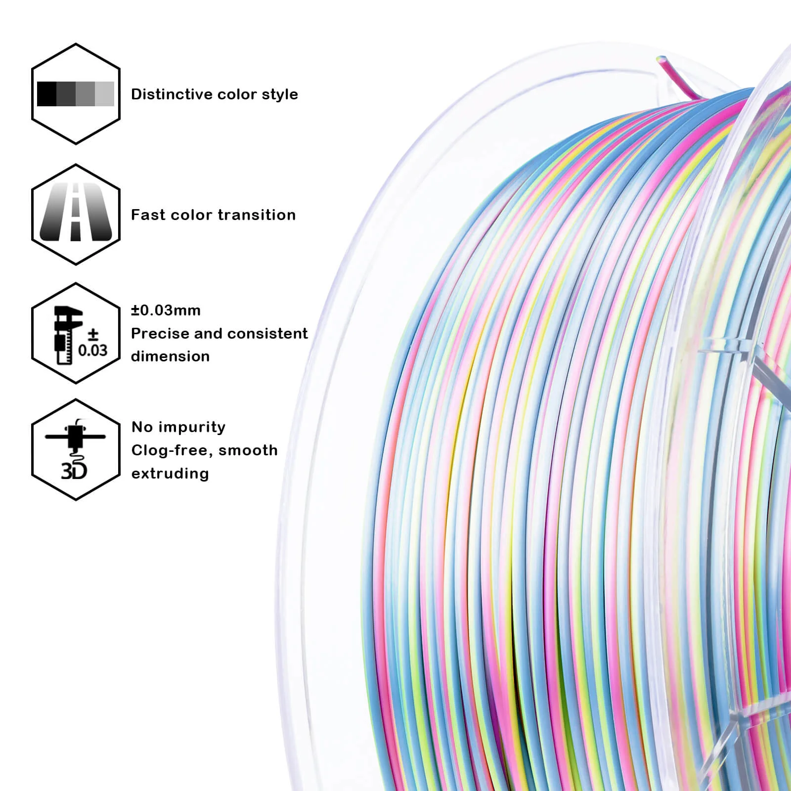 ZIRO Stripes Silk PLA Glossy Multicolors Filament 1.75mm 1kg/2.2lb Spool , Hologram Stripes - Image 7