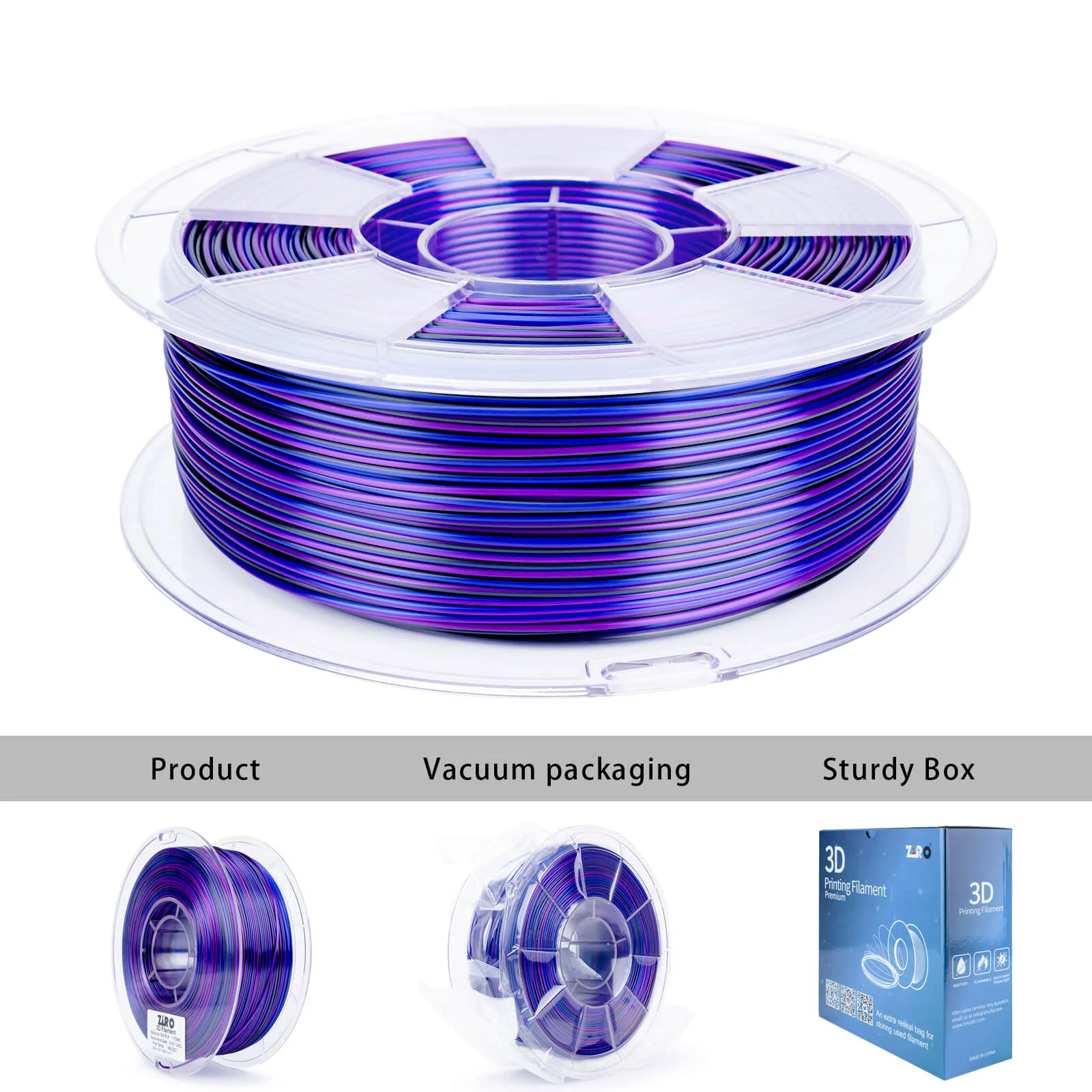 ZIRO Stripes Silk PLA Glossy Multicolors Filament 1.75mm 1kg/2.2lb Spool , Nocturne Stripes - Image 10