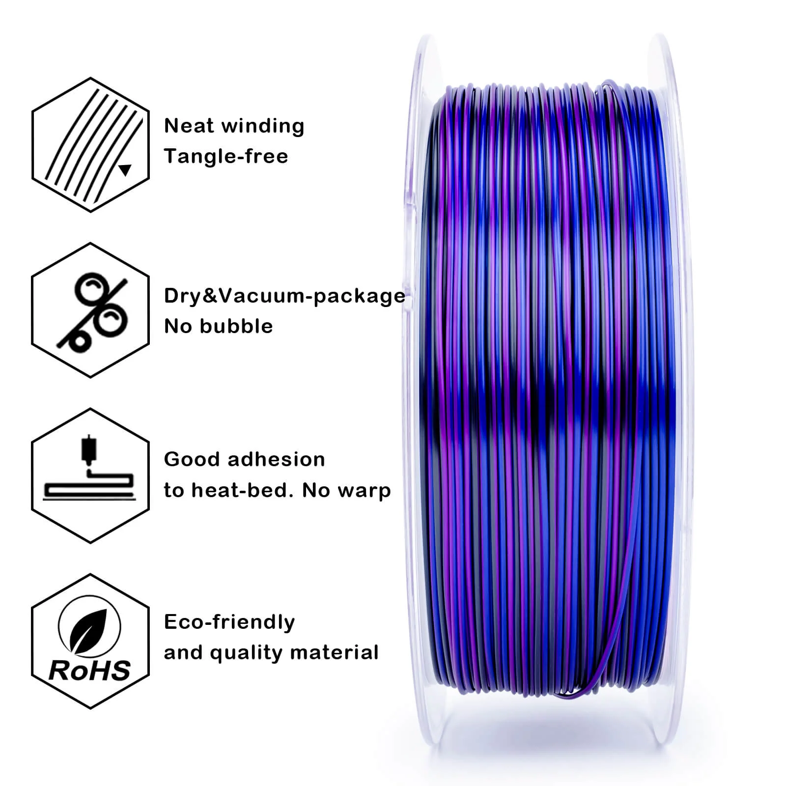 ZIRO Stripes Silk PLA Glossy Multicolors Filament 1.75mm 1kg/2.2lb Spool , Nocturne Stripes - Image 9