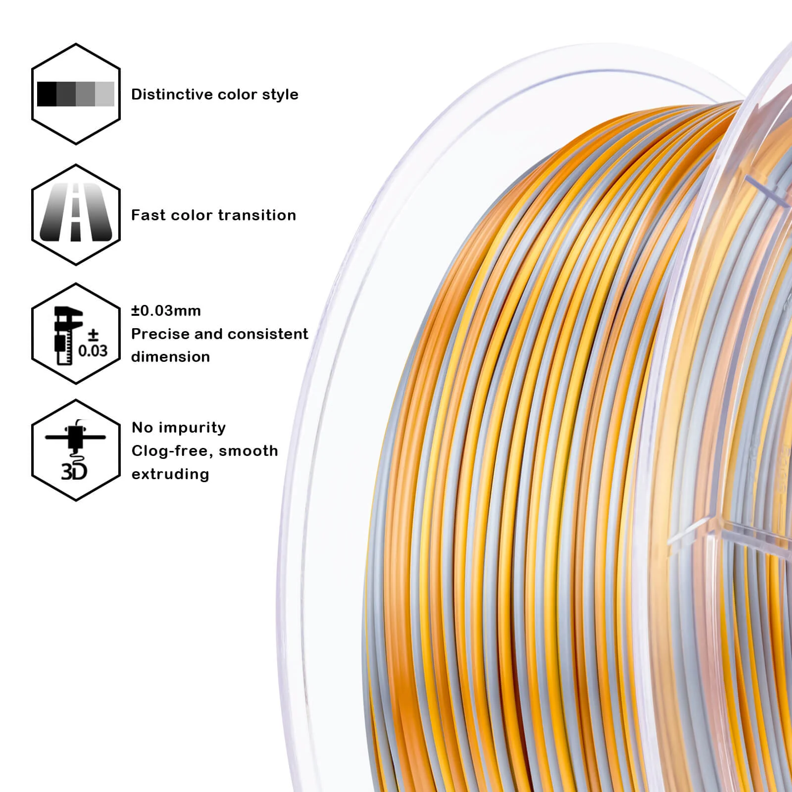 ZIRO Stripes Silk PLA Glossy Multicolors Filament 1.75mm 1kg/2.2lb Spool , Sunlight Stripes - Image 7