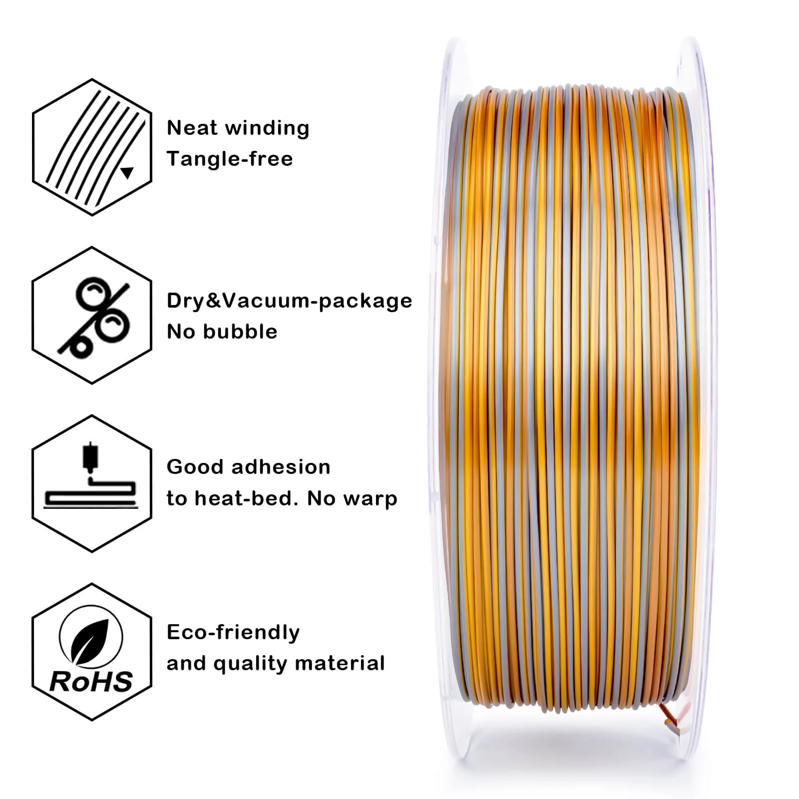 ZIRO Stripes Silk PLA Glossy Multicolors Filament 1.75mm 1kg/2.2lb Spool , Sunlight Stripes - Image 8