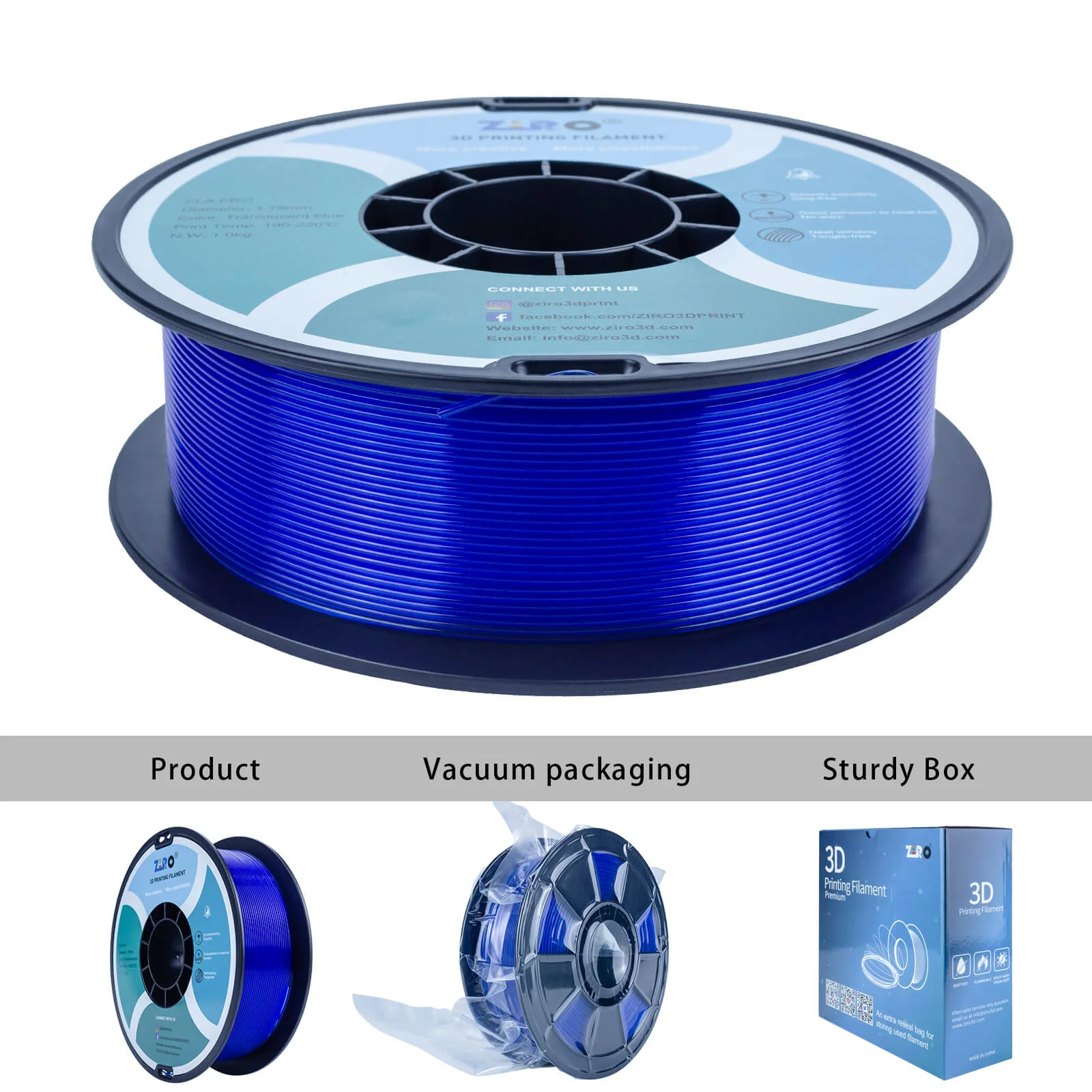 ZIRO Translucent PLA Filament 1.75mm, Translucent Blue - Image 8