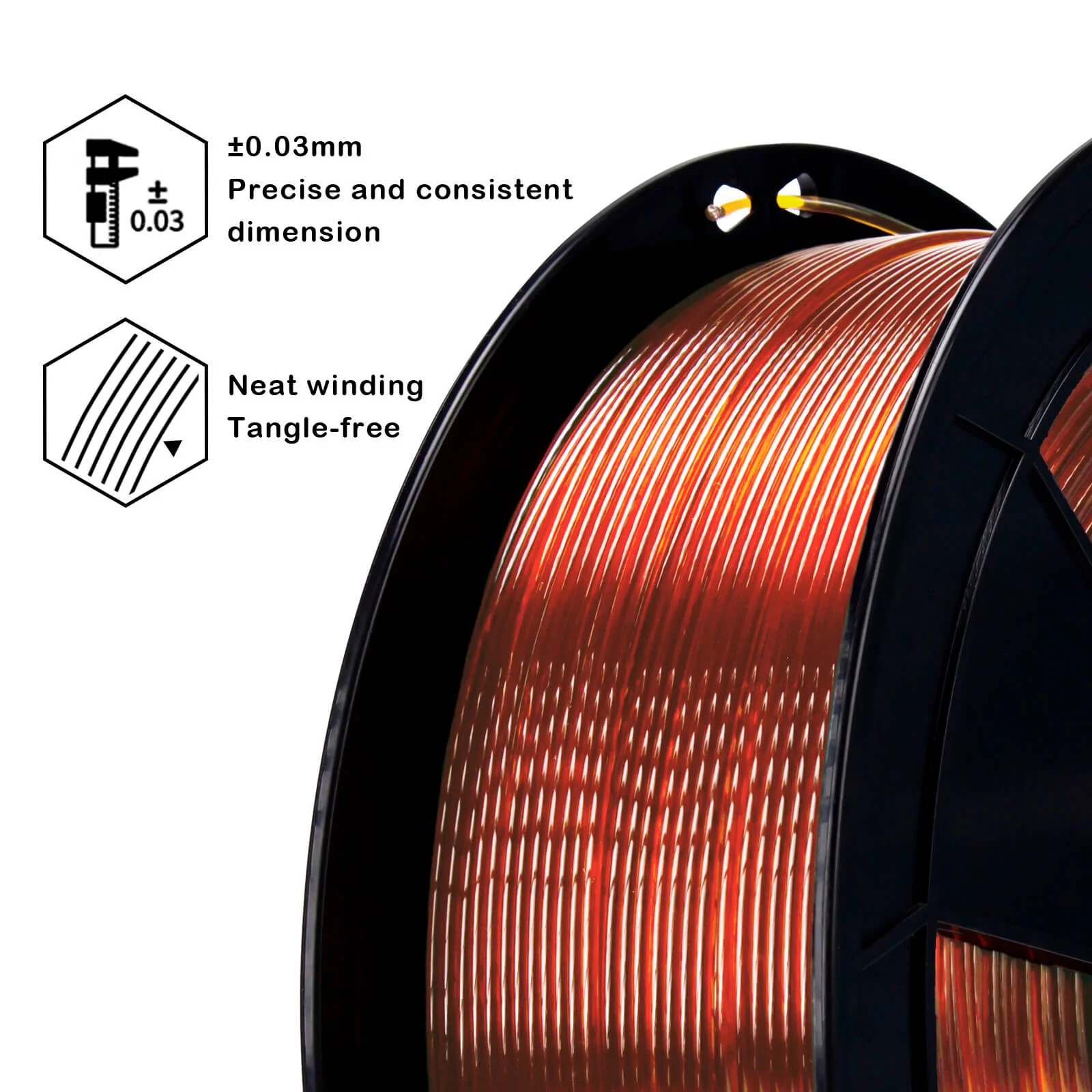 ZIRO Translucent PLA Filament 1.75mm, Translucent Caramel - Image 7