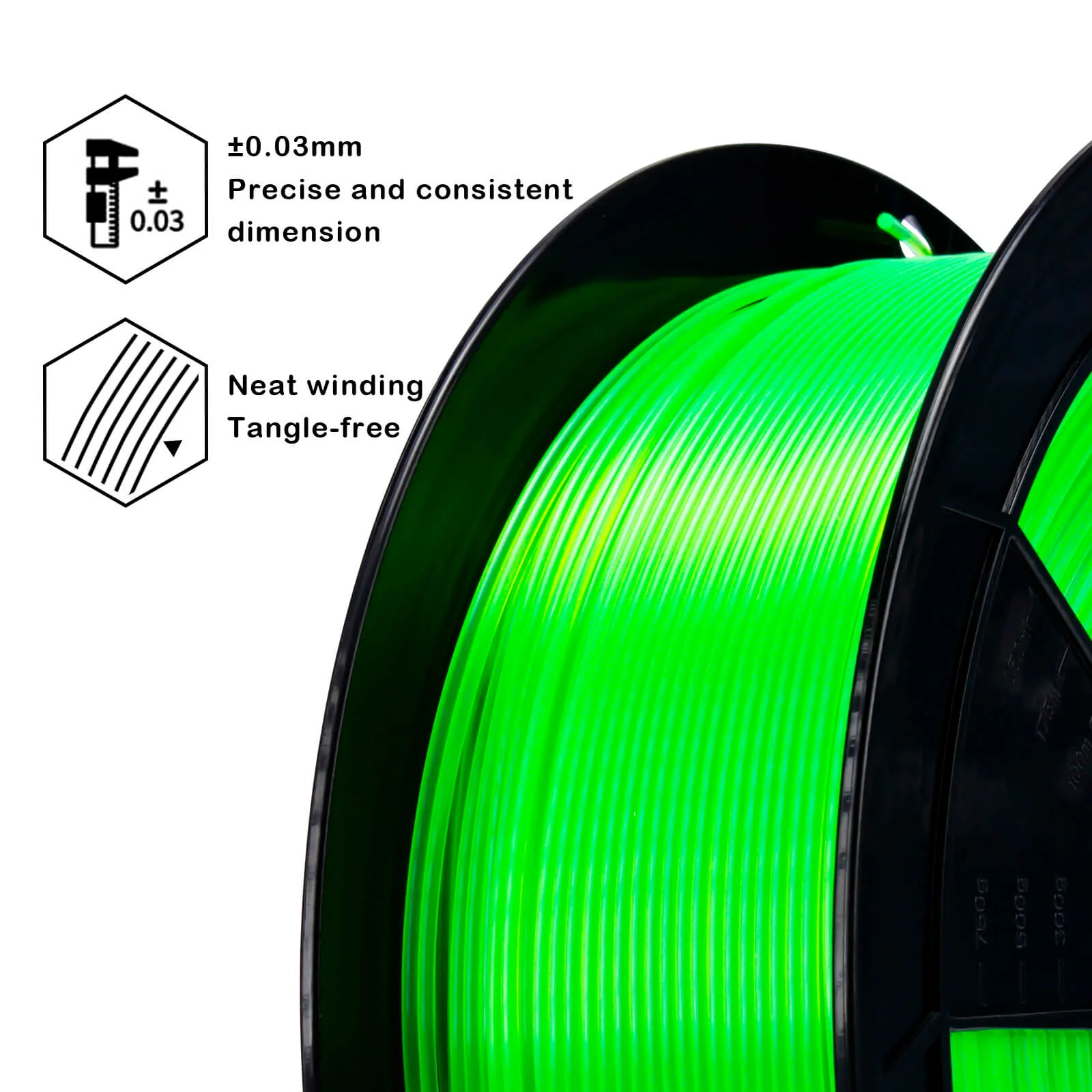 ZIRO Translucent PLA Filament 1.75mm, Translucent Fluo Green - Image 7