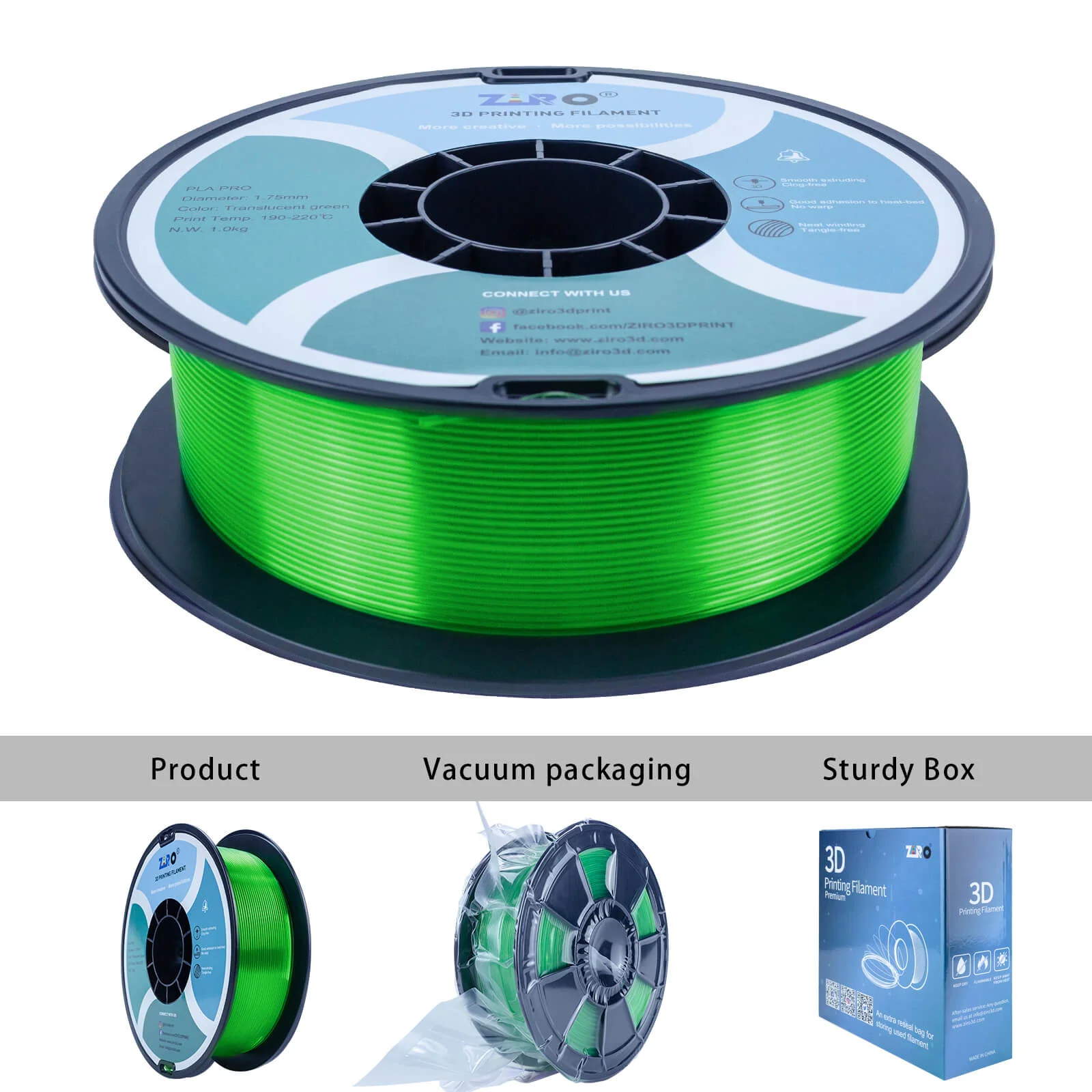 ZIRO Translucent PLA Filament 1.75mm, Translucent Green - Image 8