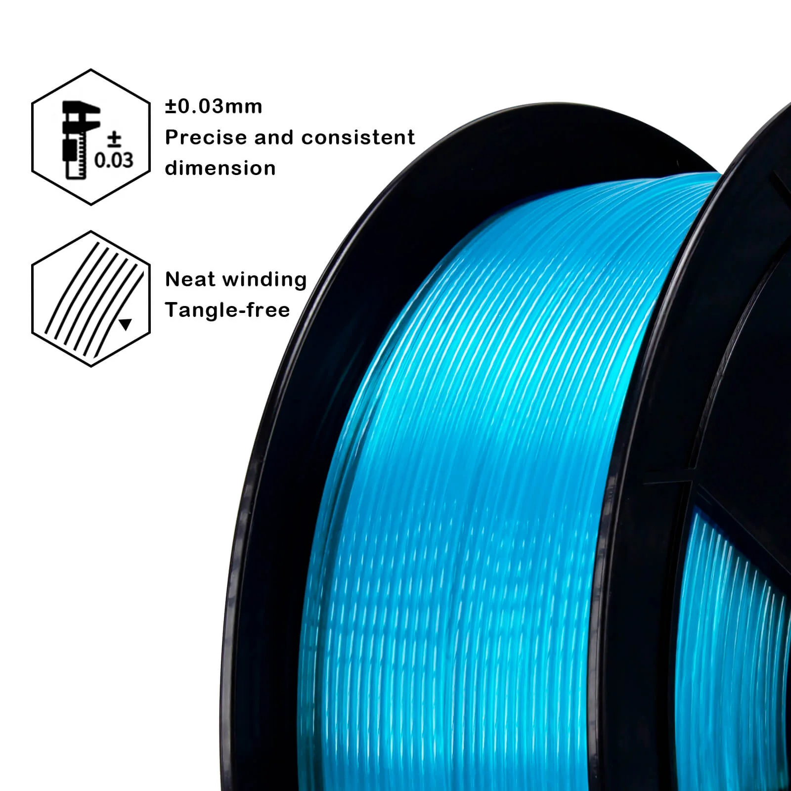 ZIRO Translucent PLA Filament 1.75mm, Translucent Light Blue - Image 6
