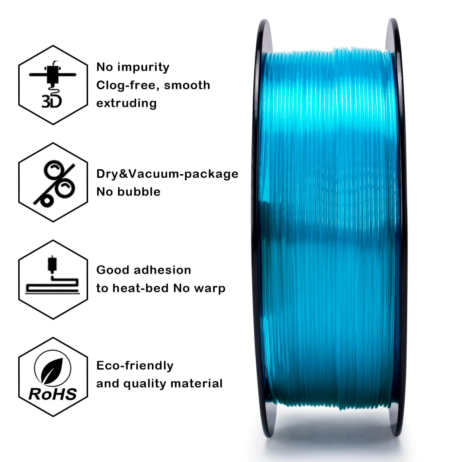 ZIRO Translucent PLA Filament 1.75mm, Translucent Light Blue - Image 7