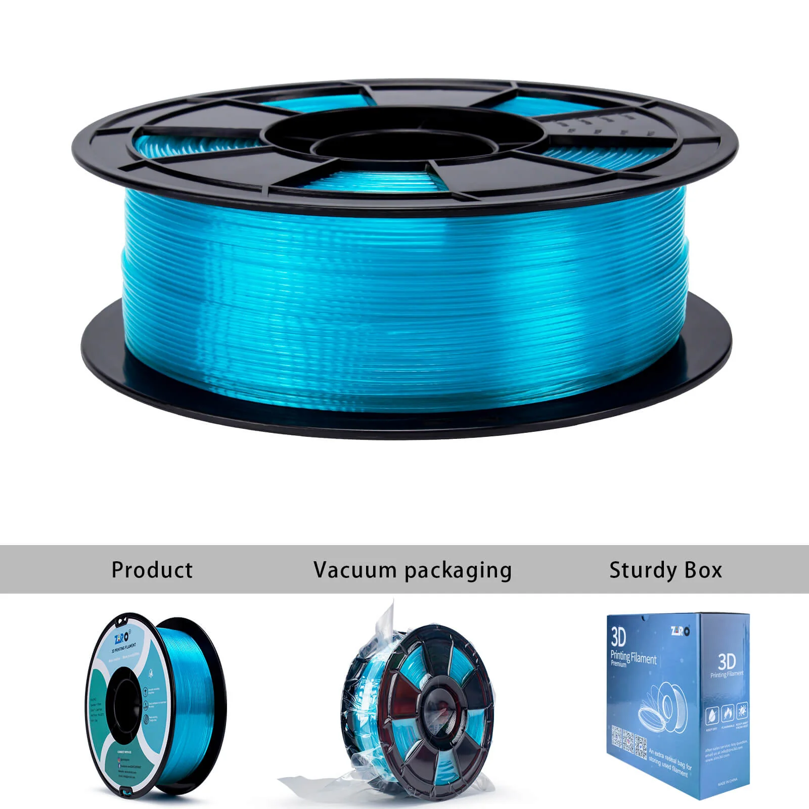 ZIRO Translucent PLA Filament 1.75mm, Translucent Light Blue - Image 8