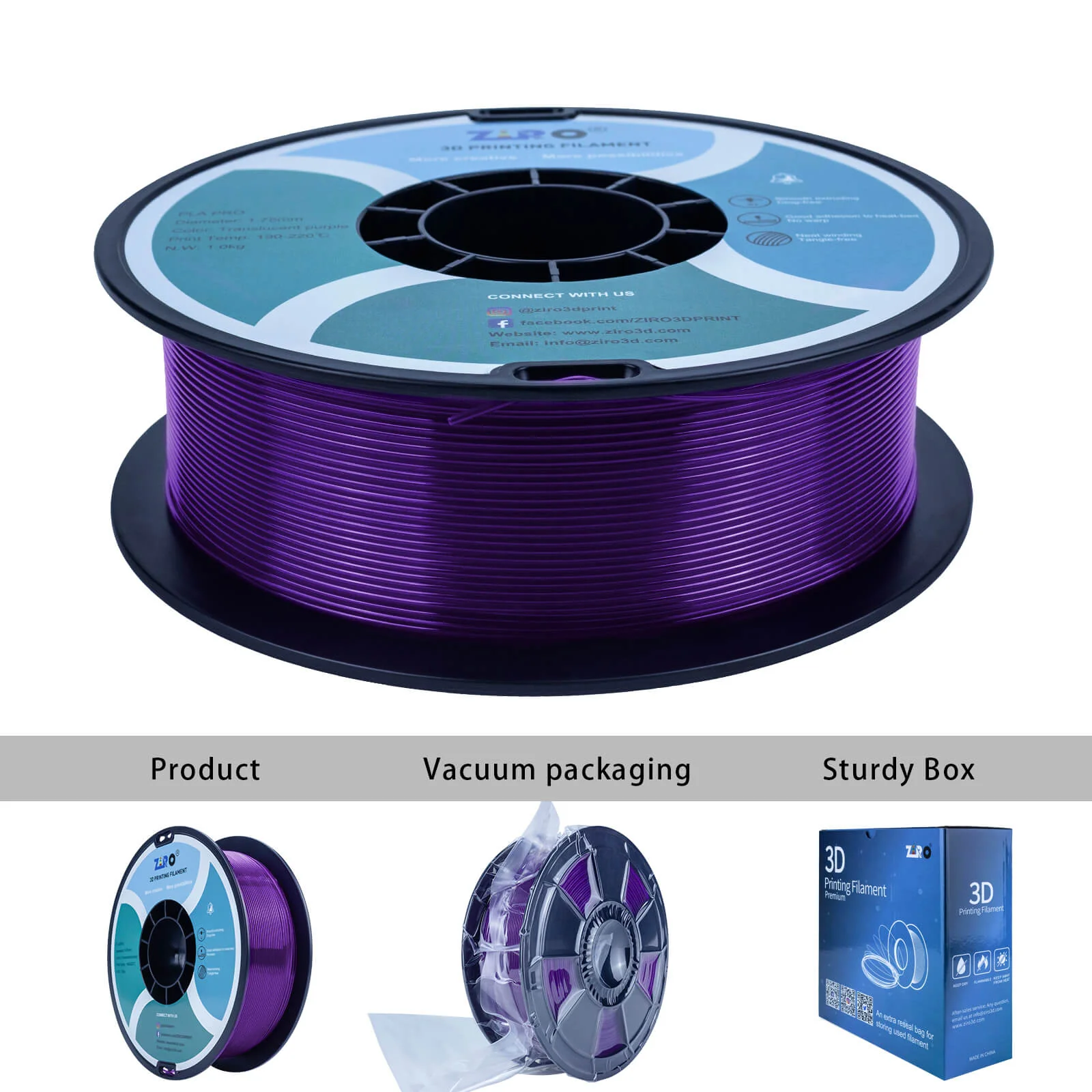 ZIRO Translucent PLA Filament 1.75mm, Translucent Purple - Image 8