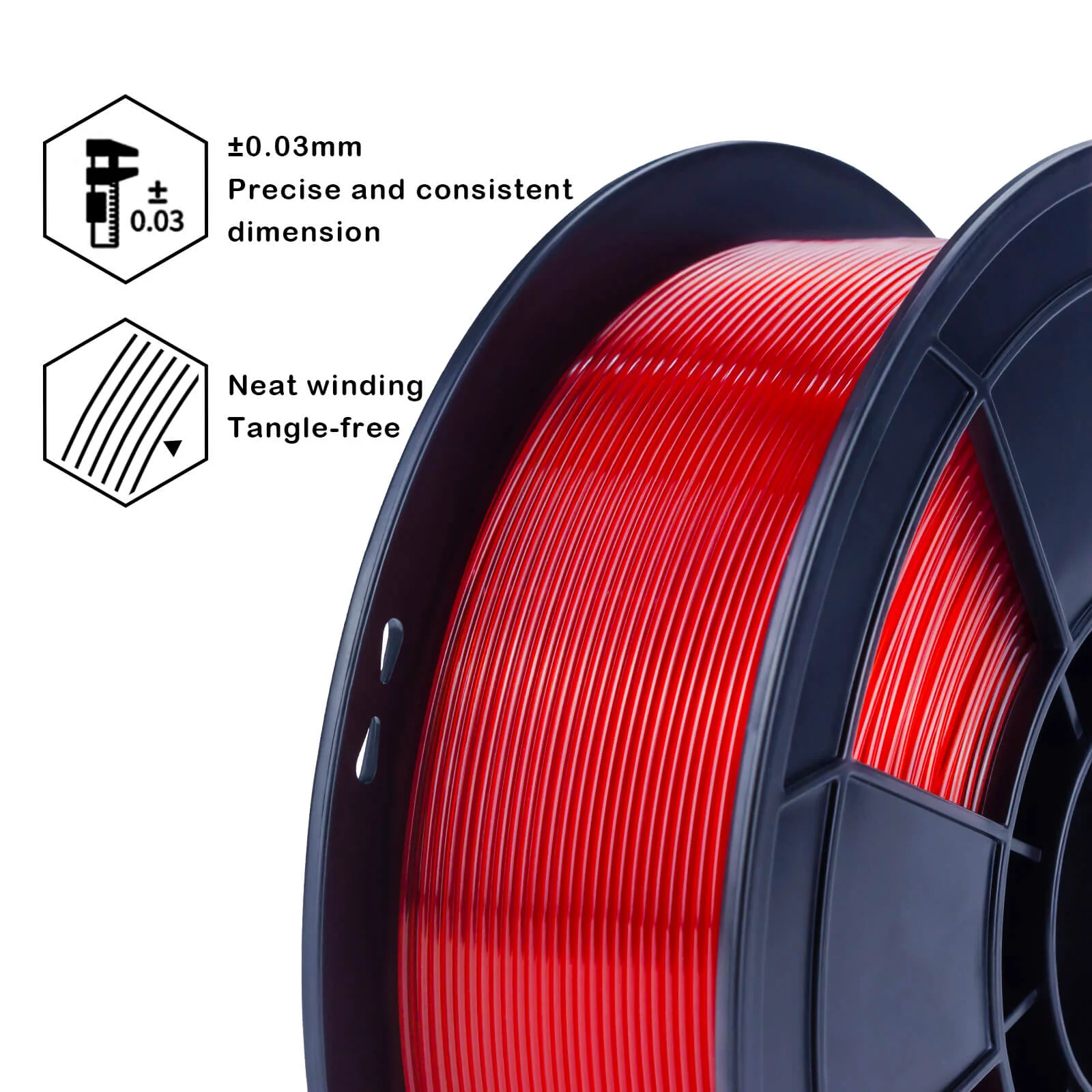 ZIRO Translucent PLA Filament 1.75mm, Translucent Red - Image 5
