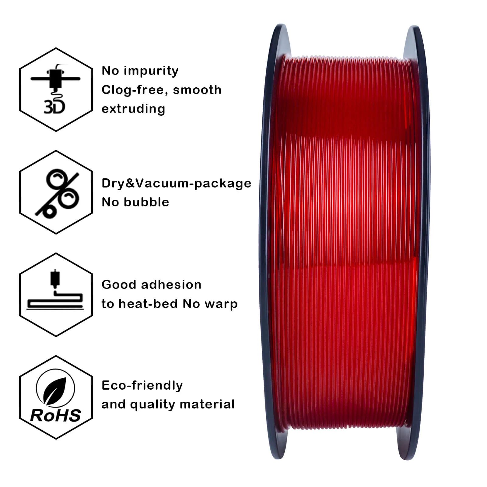 ZIRO Translucent PLA Filament 1.75mm, Translucent Red - Image 6