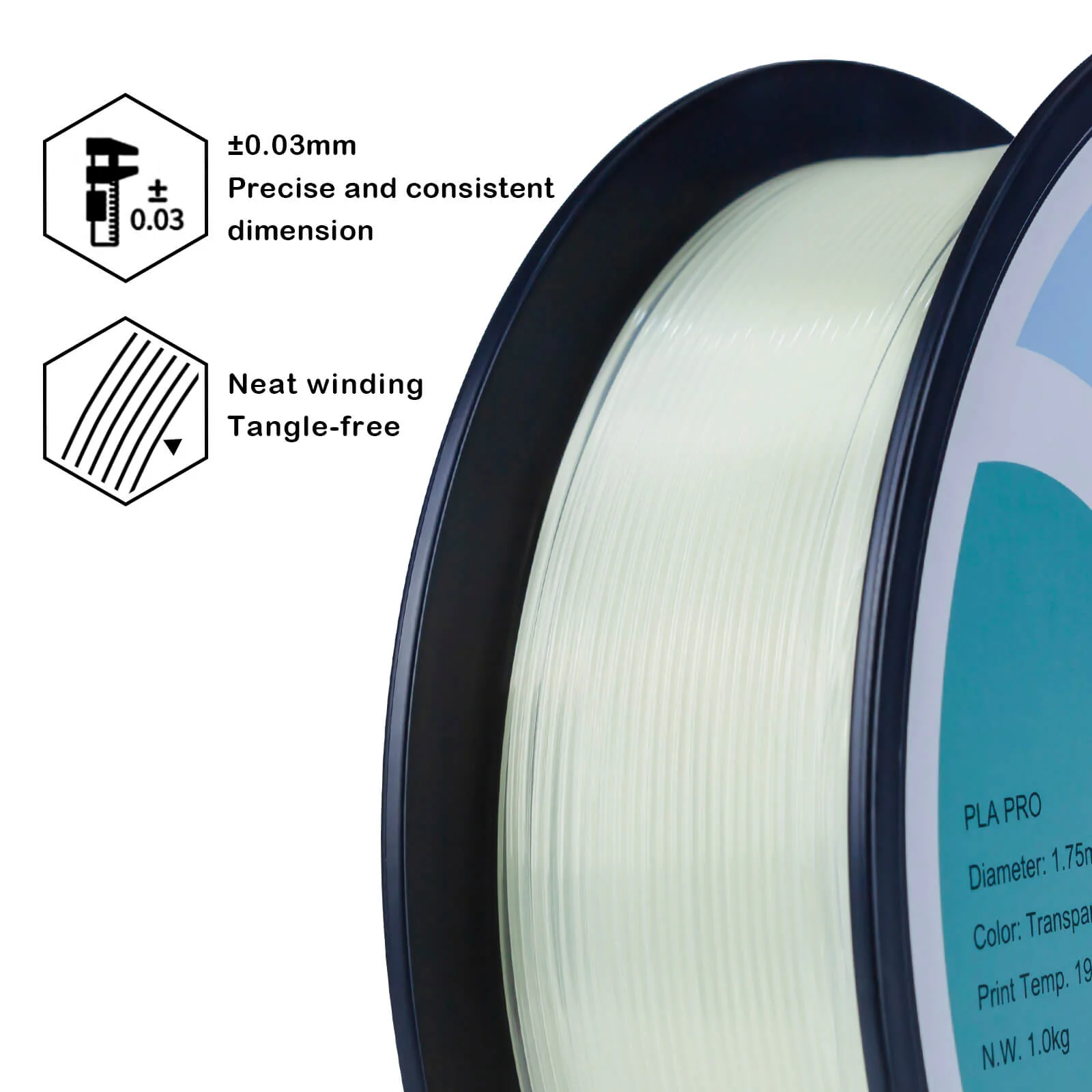 ZIRO Translucent PLA Filament 1.75mm, Transparent - Image 9