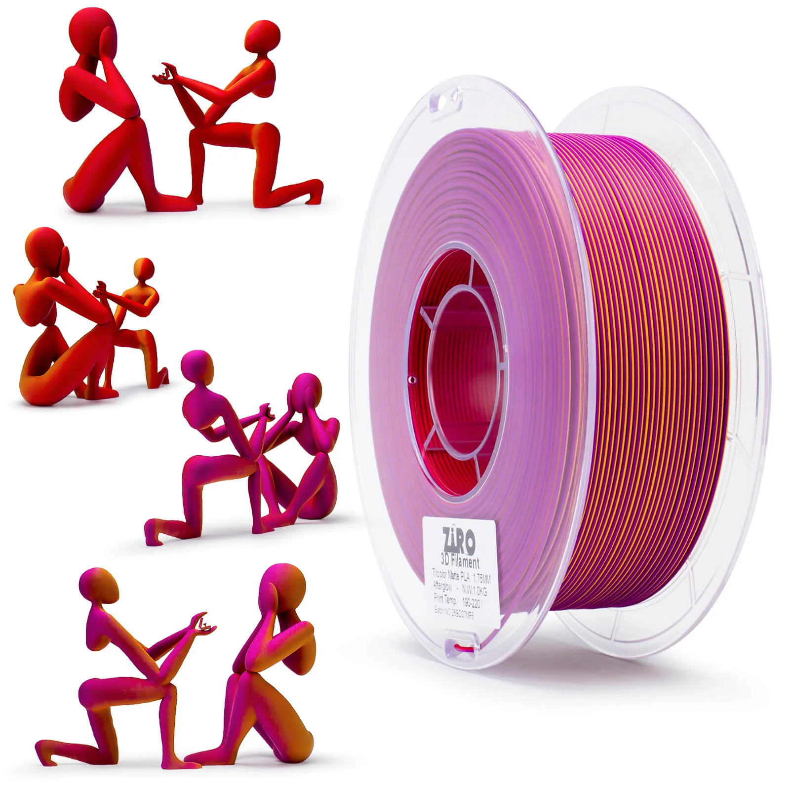 ZIRO Tri-color Matte PLA Filament 1.75mm, Afterglow - Image 4