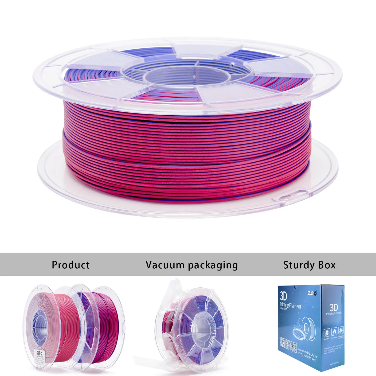 ZIRO Tri-color Matte PLA Filament 1.75mm, Frosted Berry - Image 10