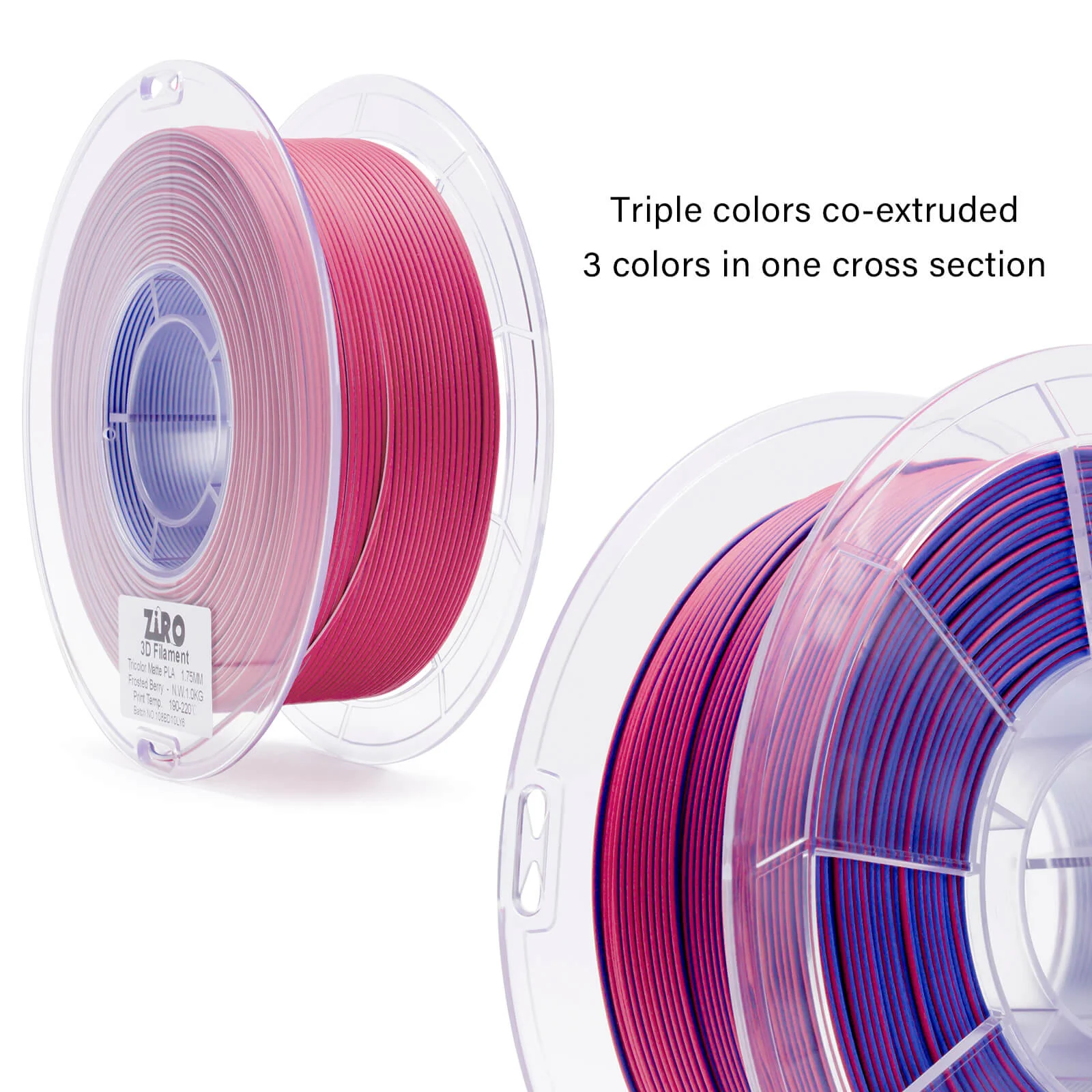 ZIRO Tri-color Matte PLA Filament 1.75mm, Frosted Berry - Image 8