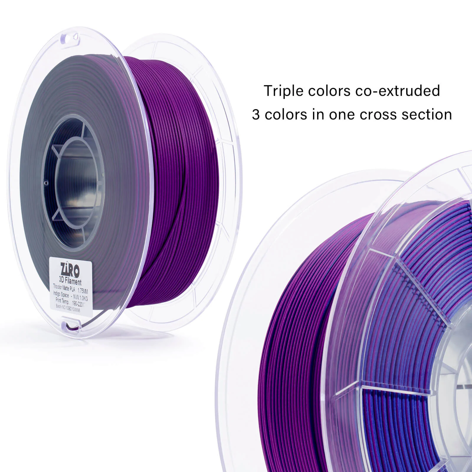 ZIRO Tri-color Matte PLA Filament 1.75mm, Indigo Space - Image 6