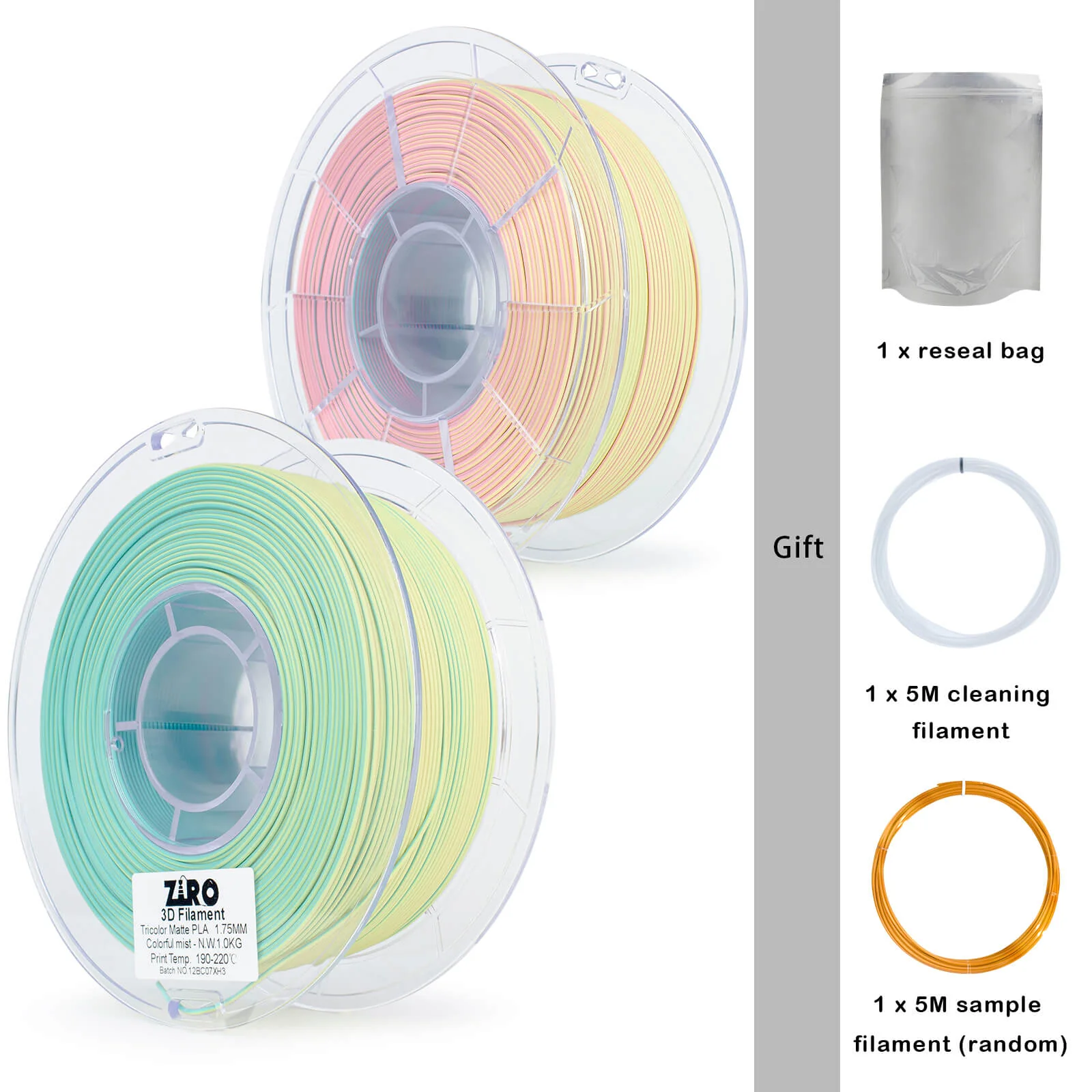 ZIRO Tri-color Matte PLA Filament 1.75mm, Mist - Image 11
