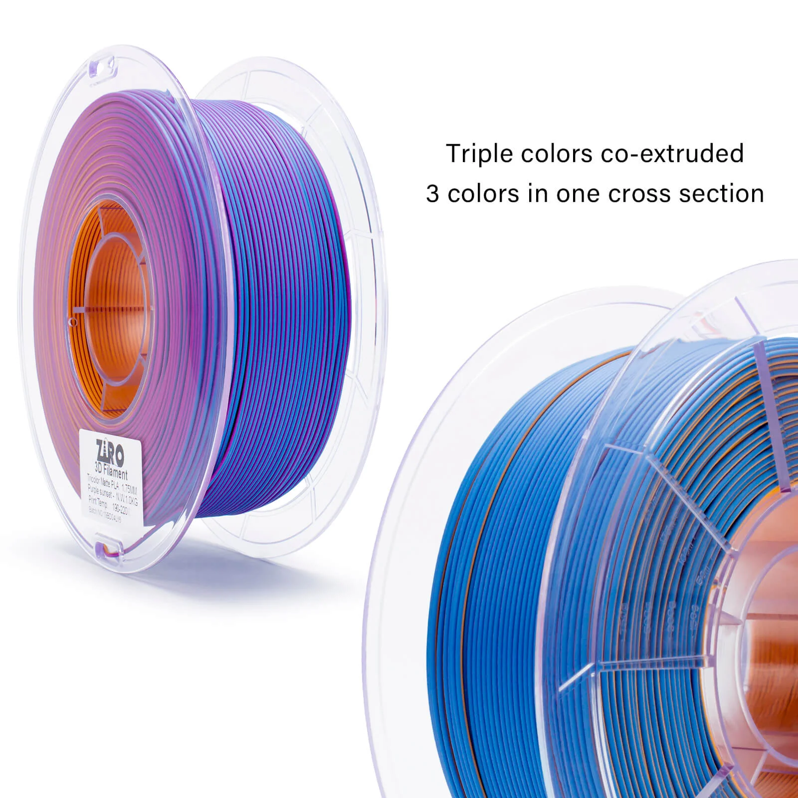 ZIRO Tri-color Matte PLA Filament 1.75mm, Purple Sunset - Image 13