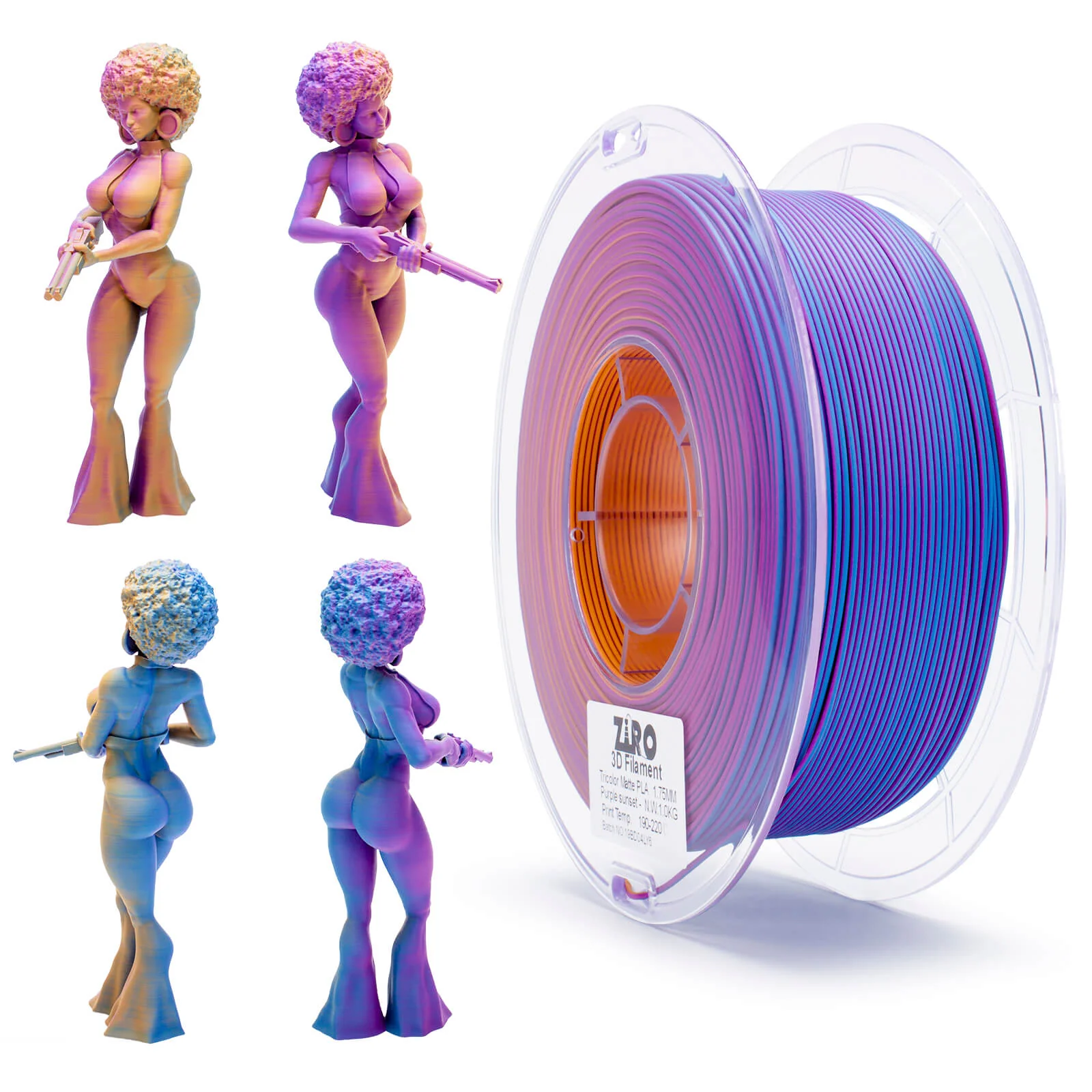 ZIRO Tri-color Matte PLA Filament 1.75mm, Purple Sunset - Image 4