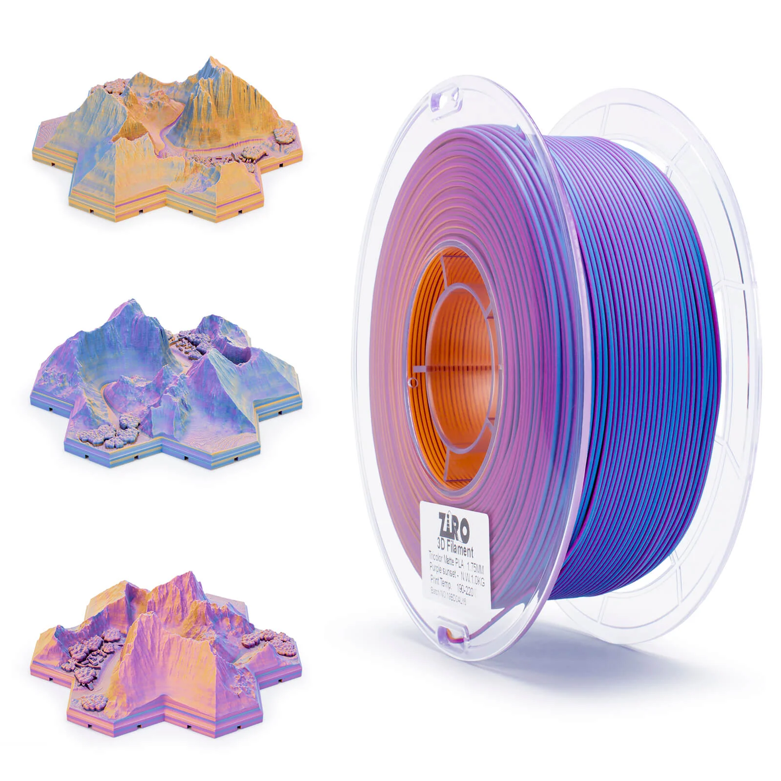 ZIRO Tri-color Matte PLA Filament 1.75mm, Purple Sunset - Image 5