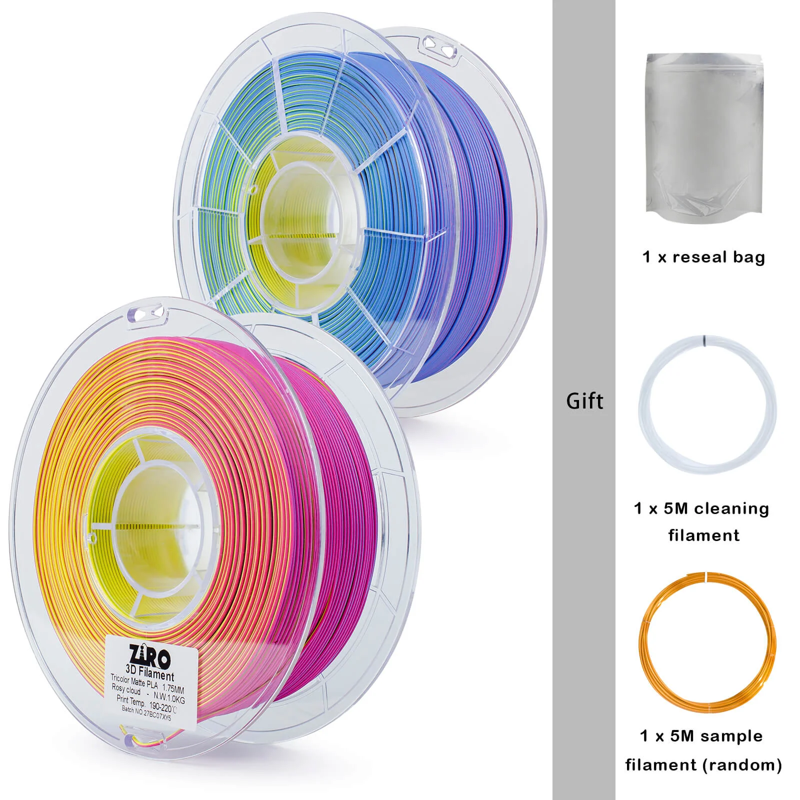 ZIRO Tri-color Matte PLA Filament 1.75mm, Rosy Cloud - Image 7