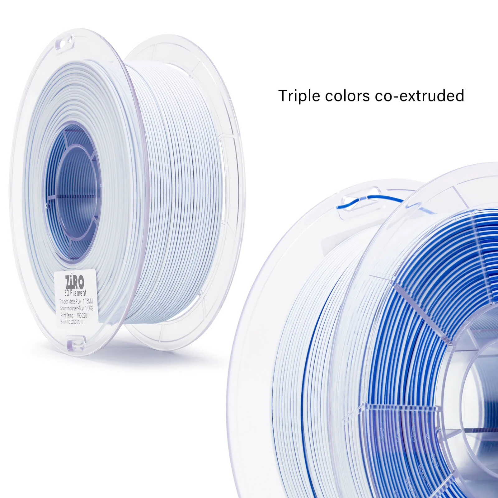 ZIRO Tri-color Matte PLA Filament 1.75mm, Snow Mountain - Image 8