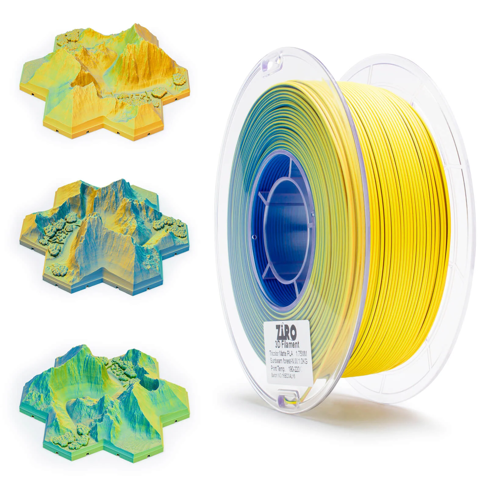 ZIRO Tri-color Matte PLA Filament 1.75mm, Sunbeam Forest - Image 3