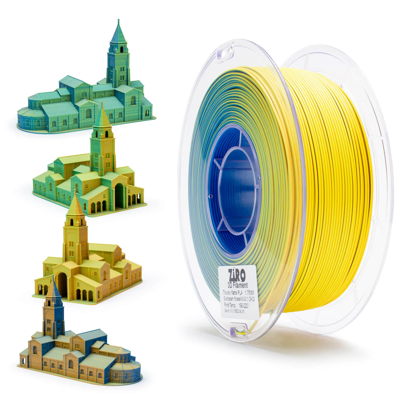 ZIRO Tri-color Matte PLA Filament 1.75mm, Sunbeam Forest - Image 4