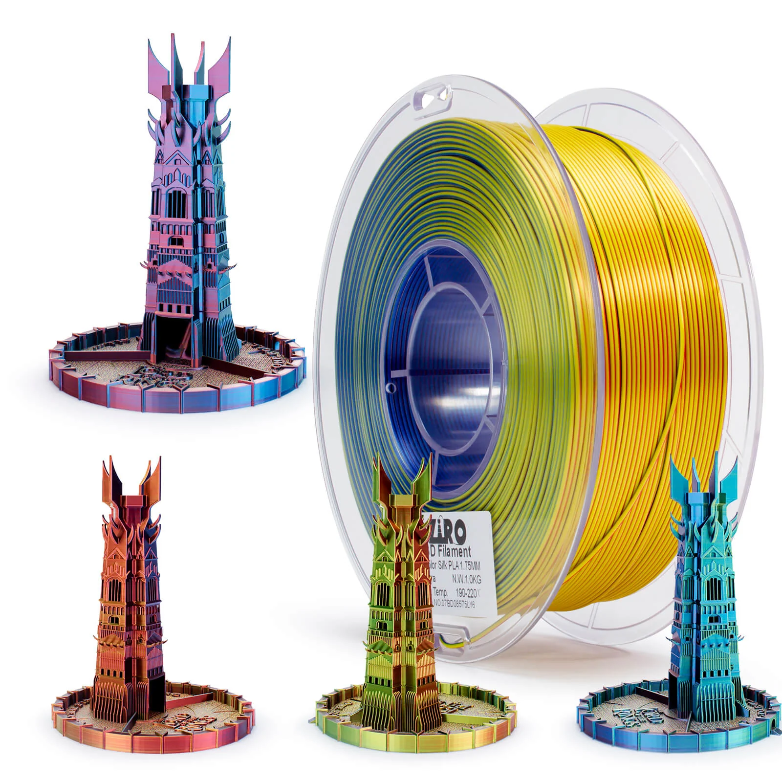 ZIRO Tri-color Silk PLA Filament 1.75mm, Aurora - Image 4