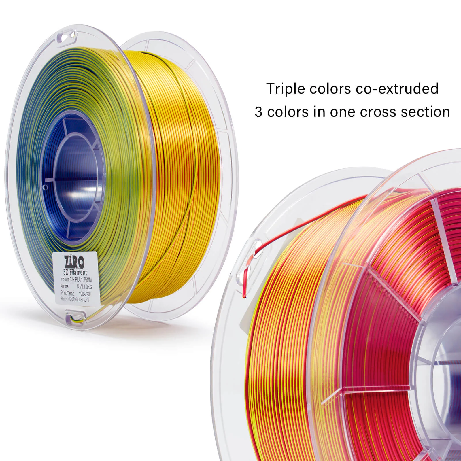 ZIRO Tri-color Silk PLA Filament 1.75mm, Aurora - Image 7