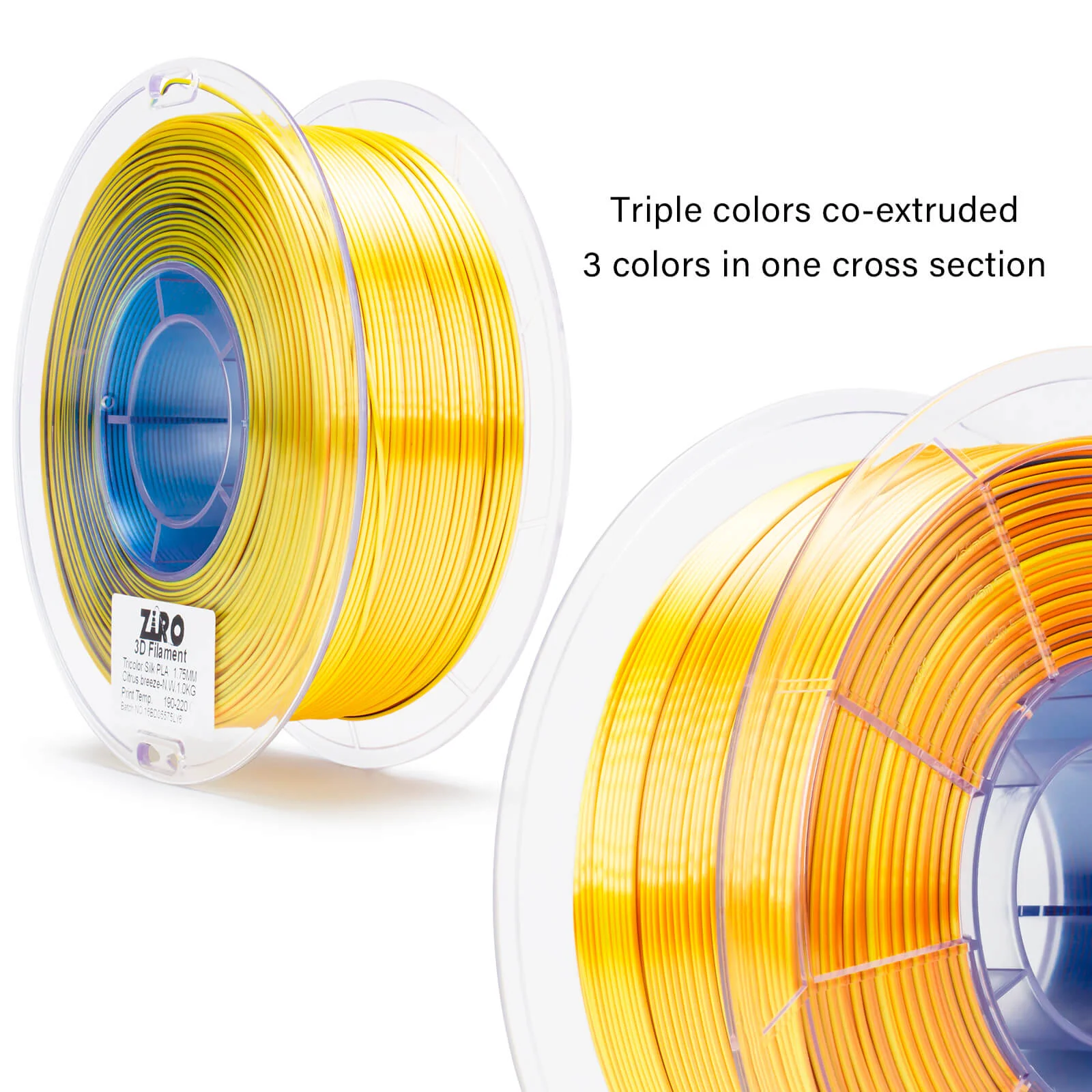 ZIRO Tri-color Silk PLA Filament 1.75mm, Citrus Breeze - Image 8